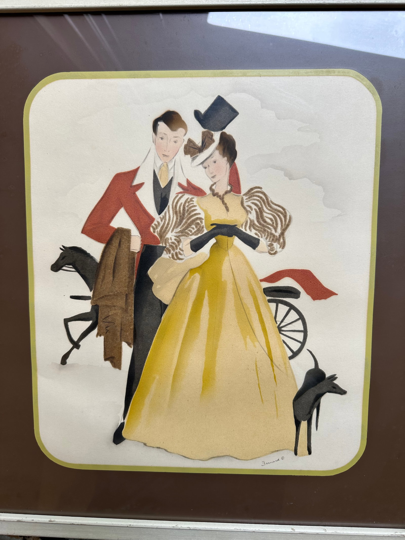 1950's Victorian Scene Bernard Picture Company Airbrush Watercolor Print, Framed - 7