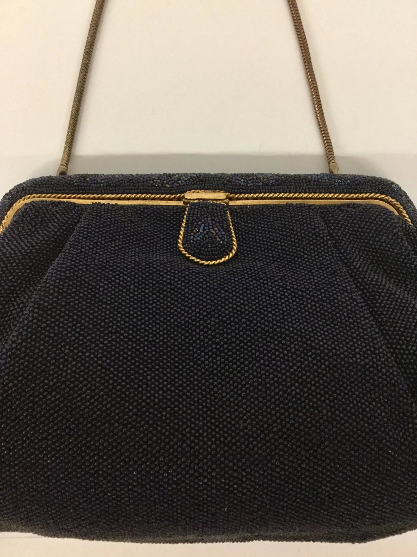 French Deep Navy Black Micro Beaded Evening Purse - 11