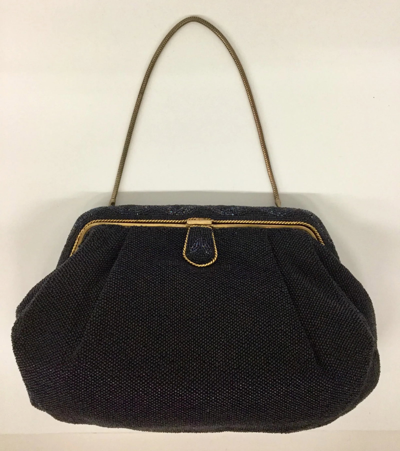 French Deep Navy Black Micro Beaded Evening Purse - 7