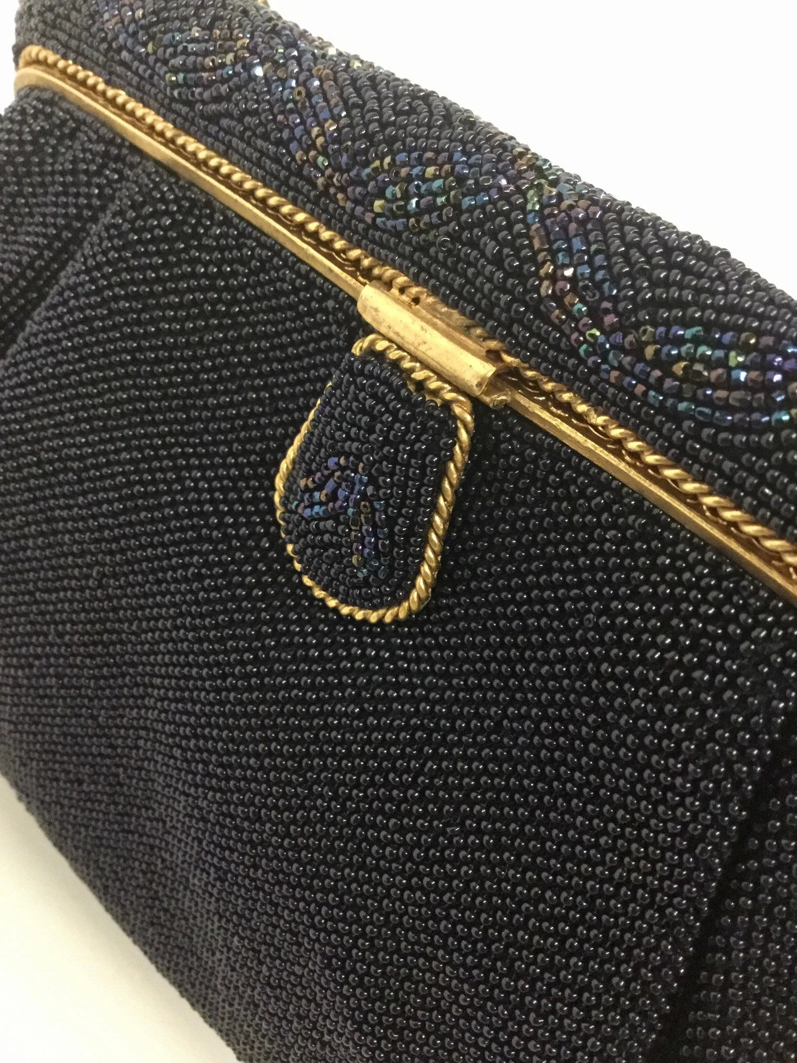 French Deep Navy Black Micro Beaded Evening Purse - 8