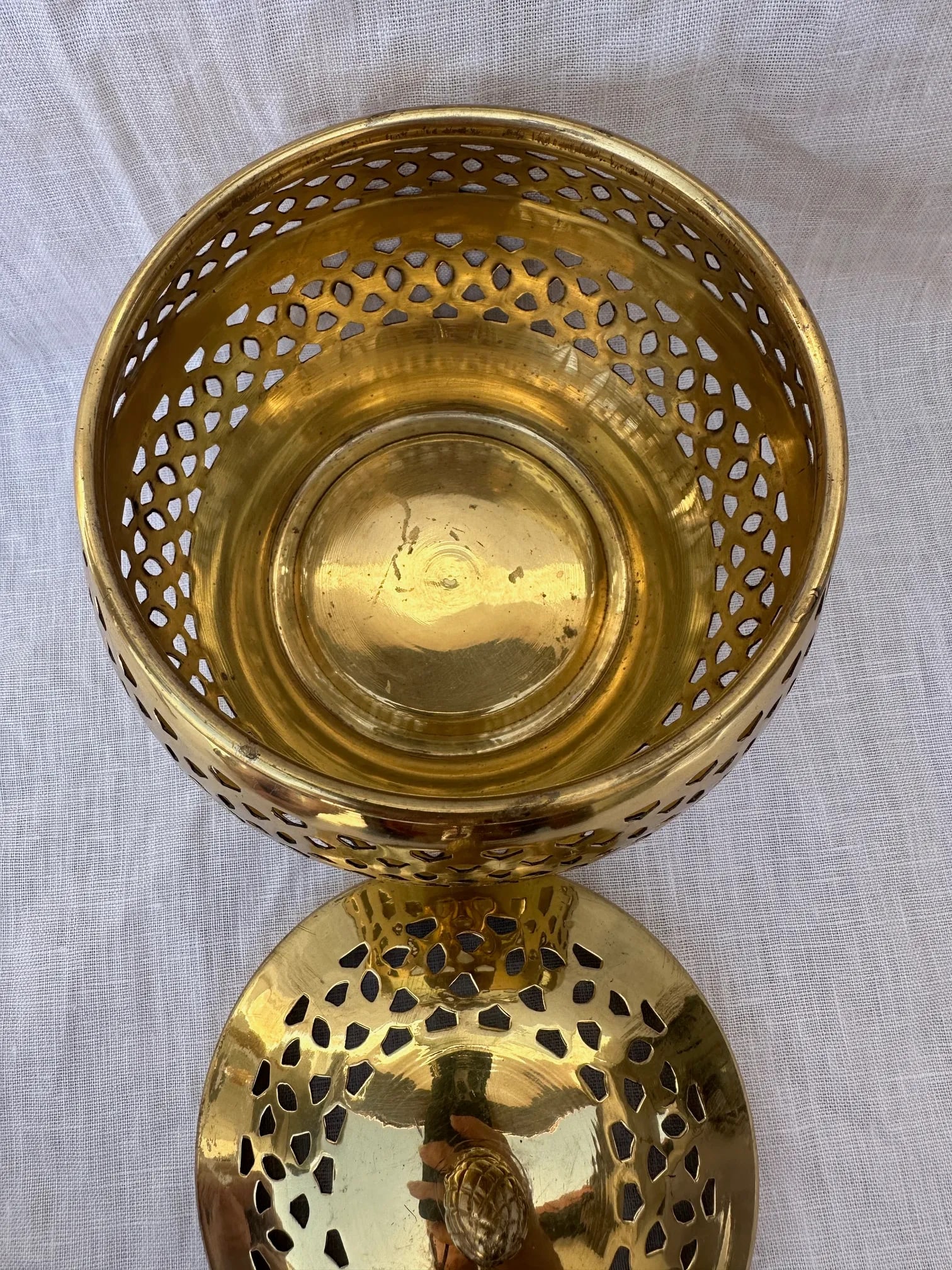 Vintage Brass Lidded Potpourri/Incense Bowl - 3