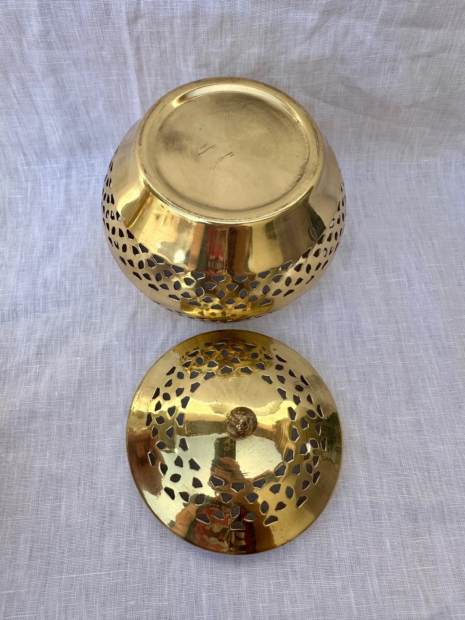 Vintage Brass Lidded Potpourri/Incense Bowl - 4
