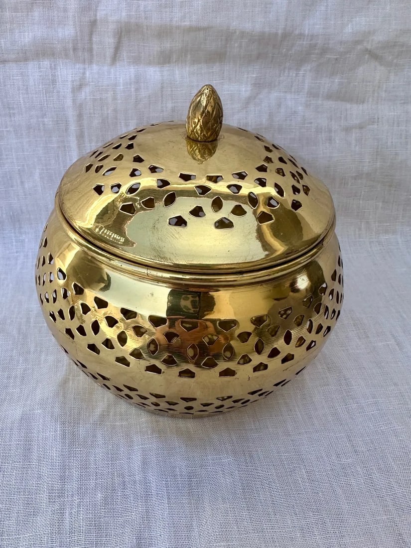 Vintage Brass Lidded Potpourri/Incense Bowl - 5
