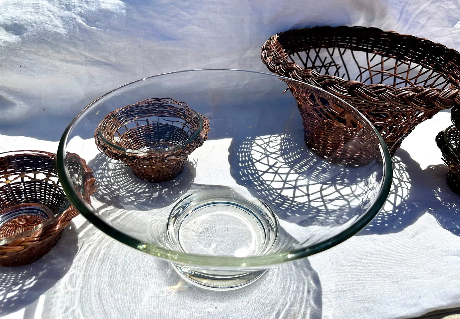 Vintage Anchor Hocking Wicker/Glass Bowl Set - 2