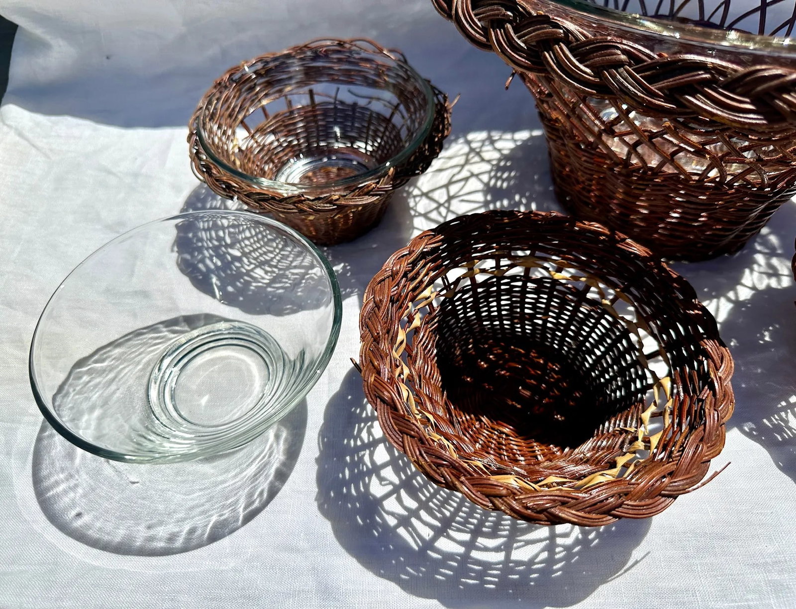 Vintage Anchor Hocking Wicker/Glass Bowl Set - 4
