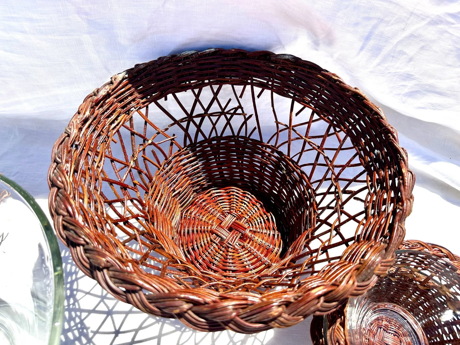 Vintage Anchor Hocking Wicker/Glass Bowl Set - 7