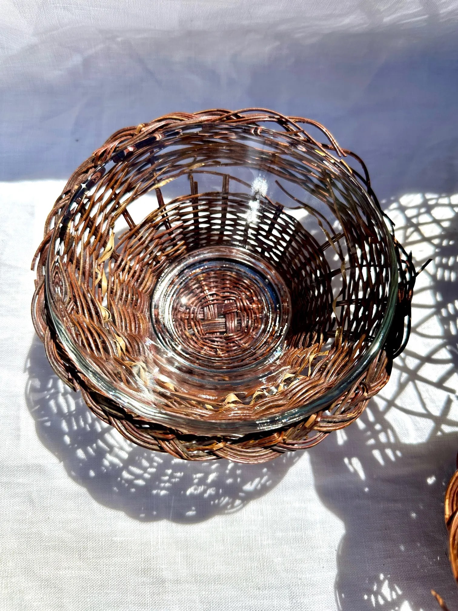 Vintage Anchor Hocking Wicker/Glass Bowl Set - 8