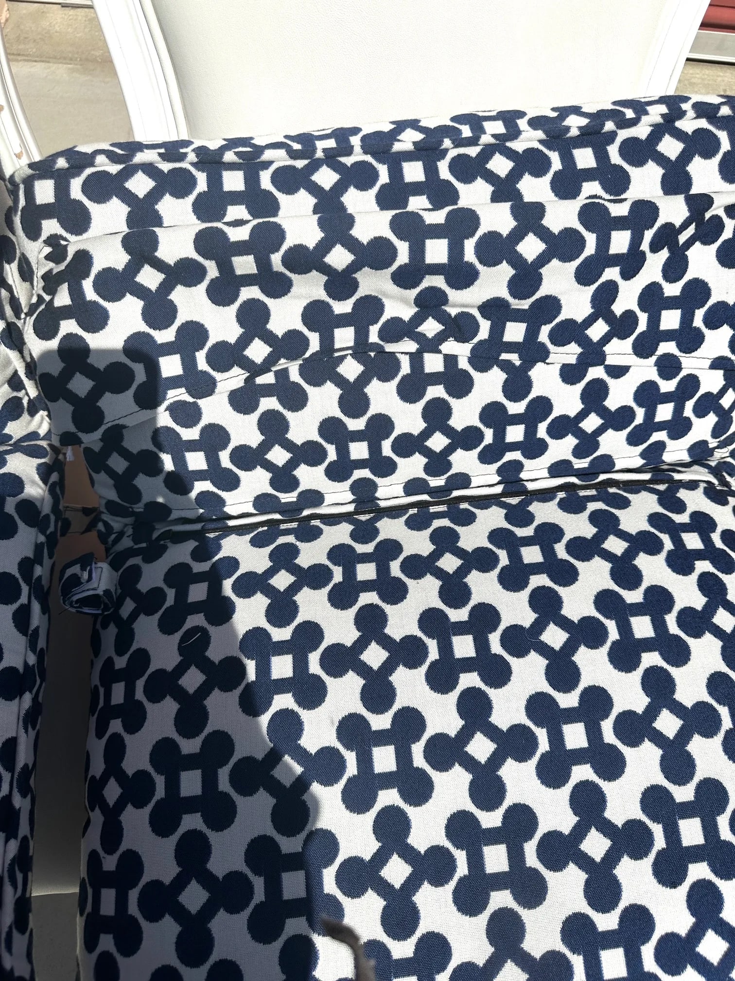 Pair of Navy Blue & White Geometric Outdoor Chair Cushions - 10