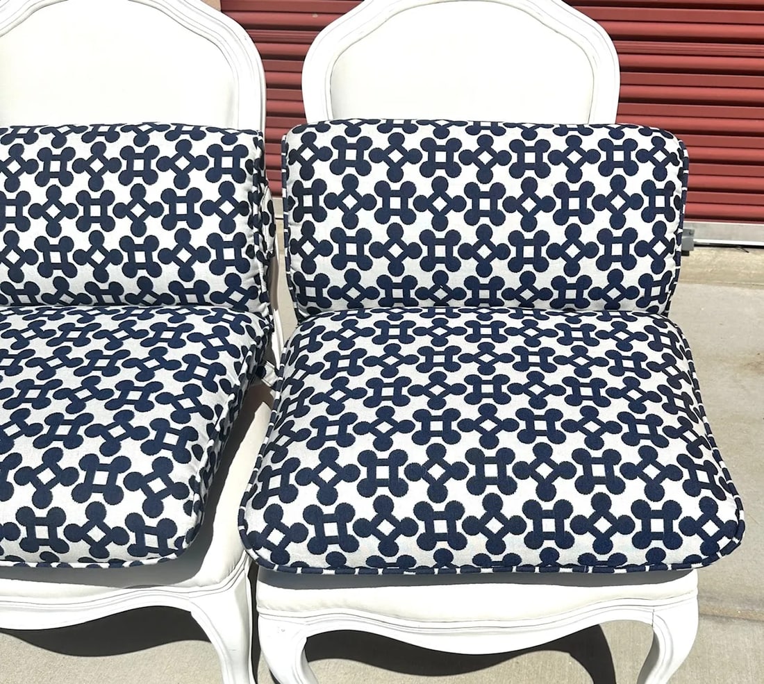 Pair of Navy Blue & White Geometric Outdoor Chair Cushions - 7