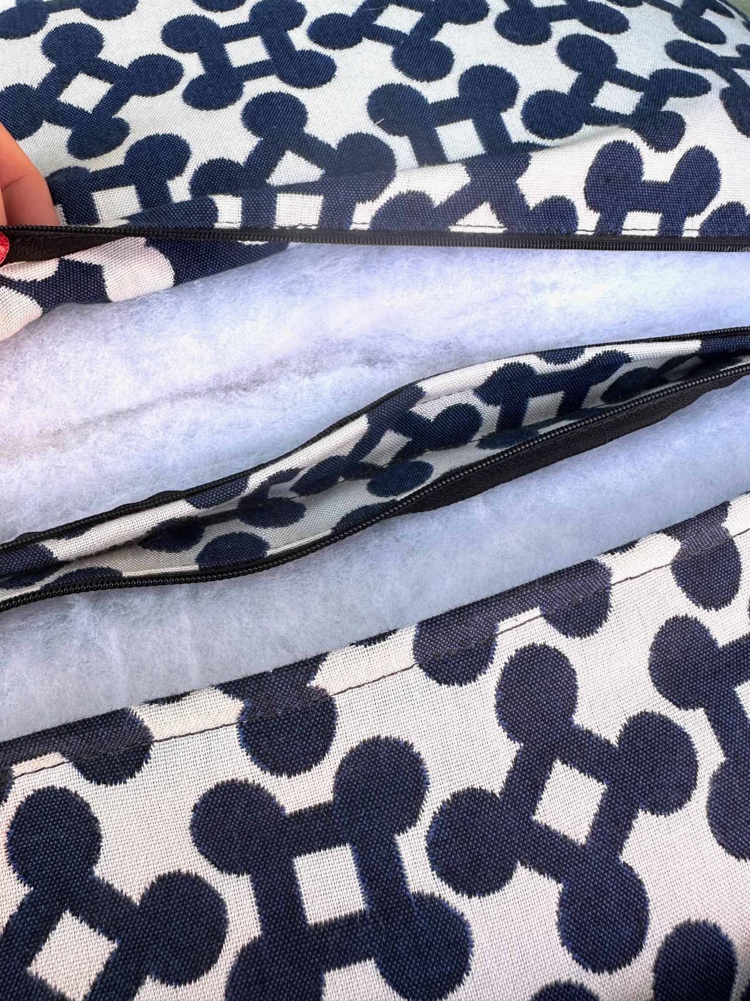 Pair of Navy Blue & White Geometric Outdoor Chair Cushions - 8