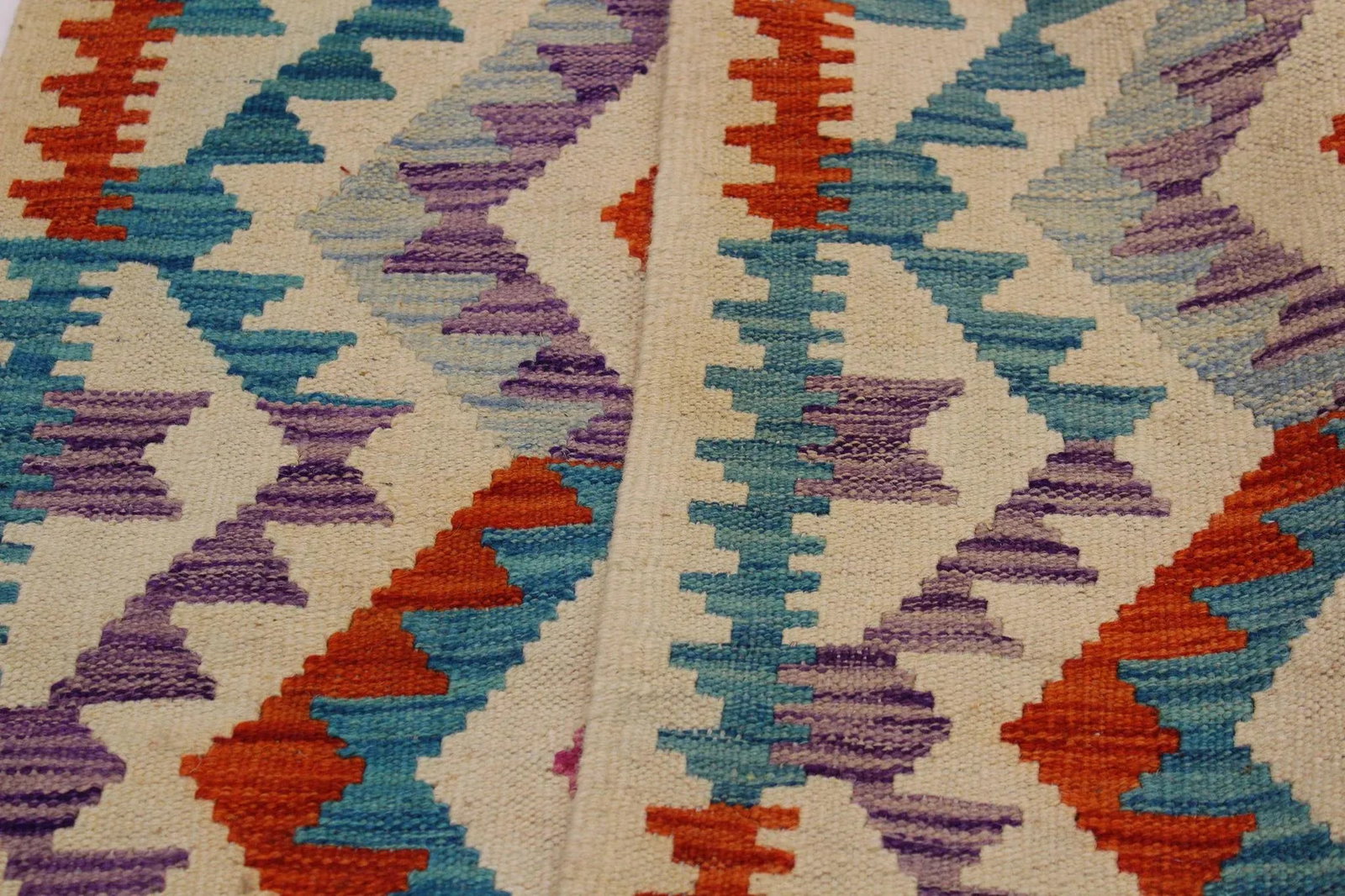 Tribal Kilim Ivory/Blue Hand-Woven Wool Rug - 3'2 X 4'9 - 7