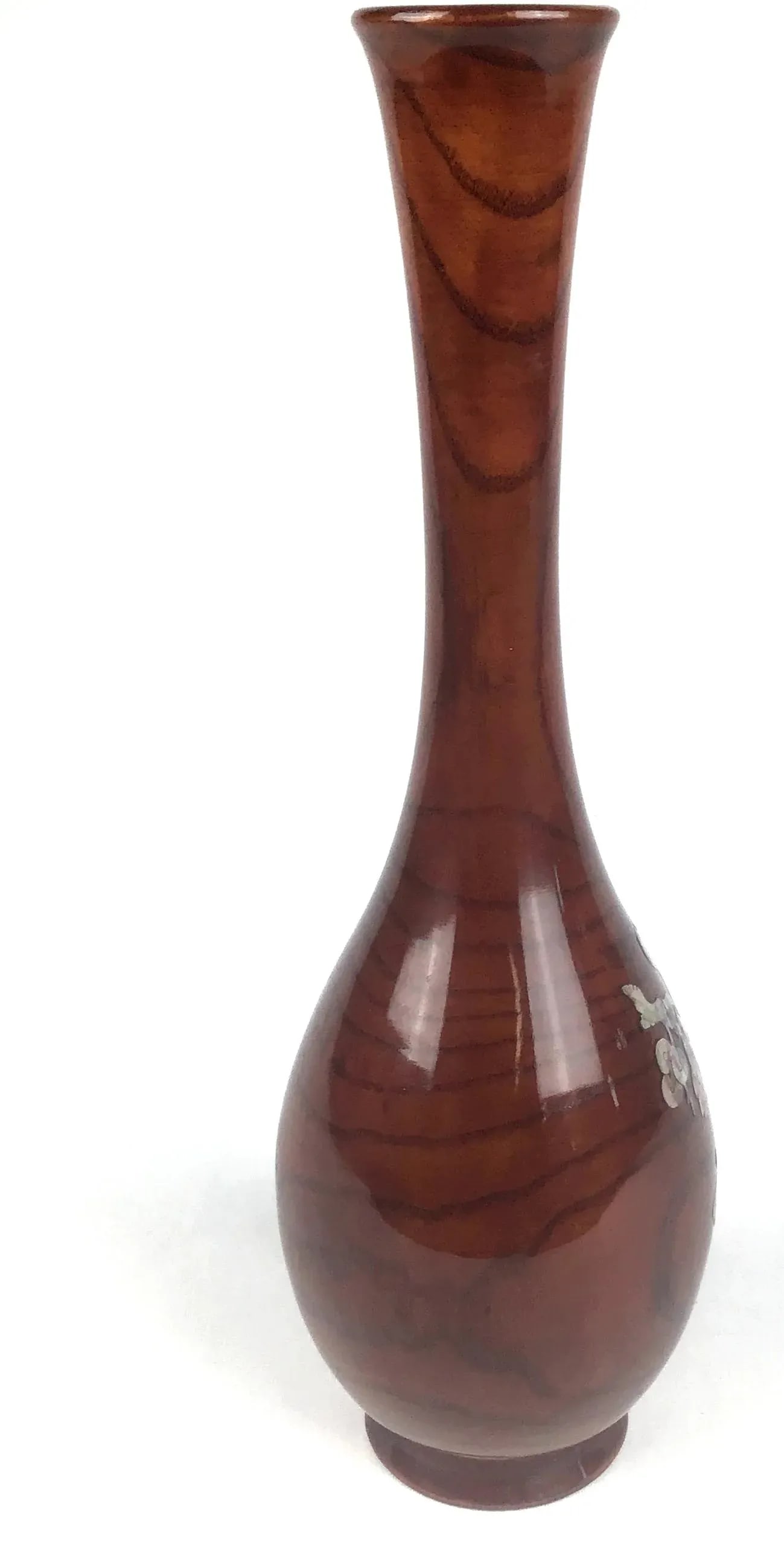 Vintage Japanese Solid Wood Inlaid M O P Vase - 2