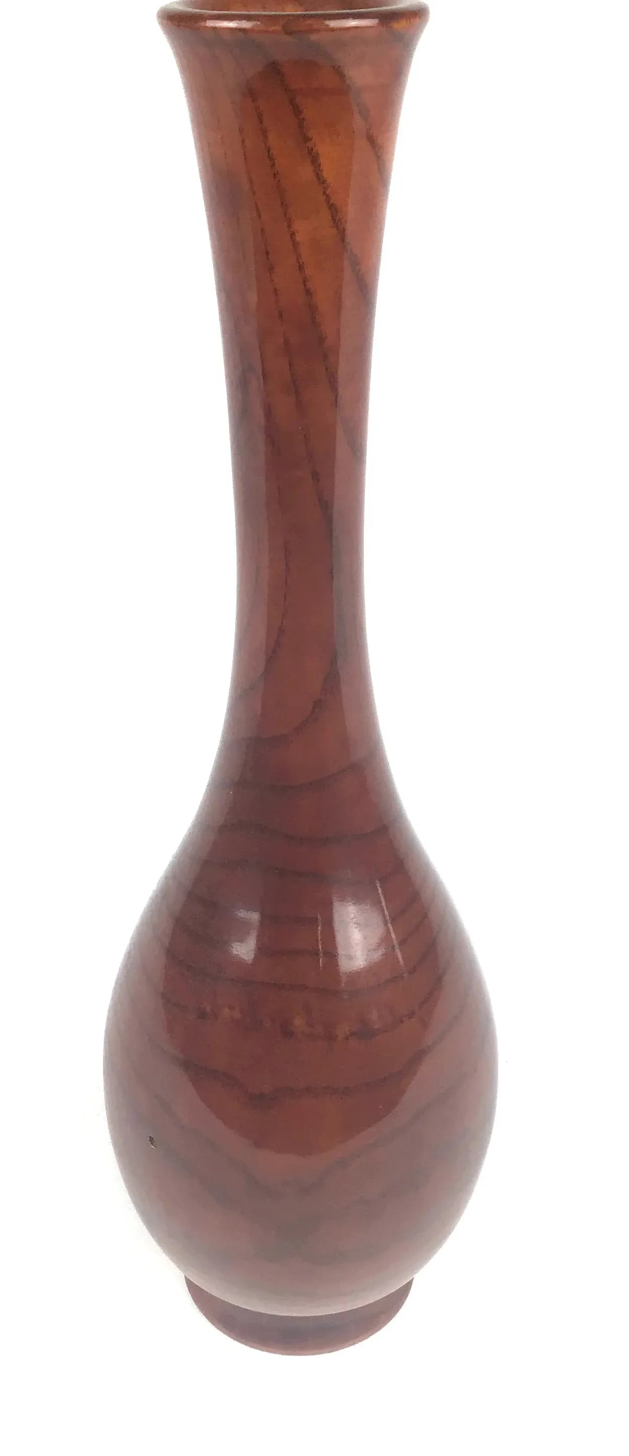 Vintage Japanese Solid Wood Inlaid M O P Vase - 4