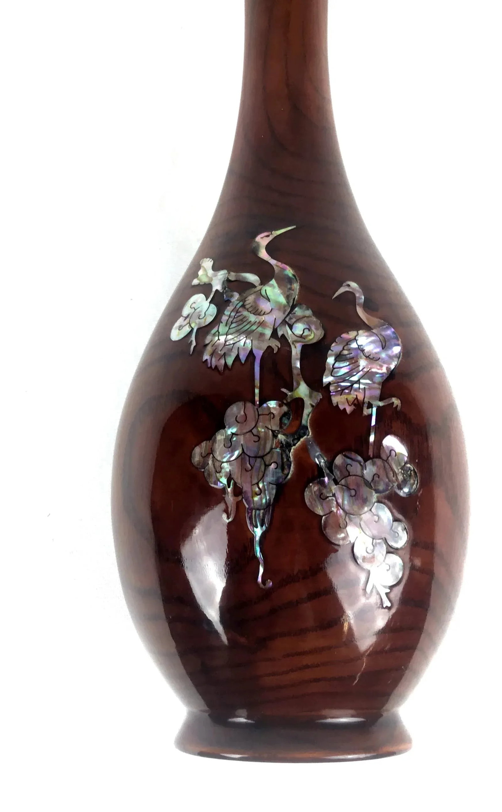 Vintage Japanese Solid Wood Inlaid M O P Vase - 7