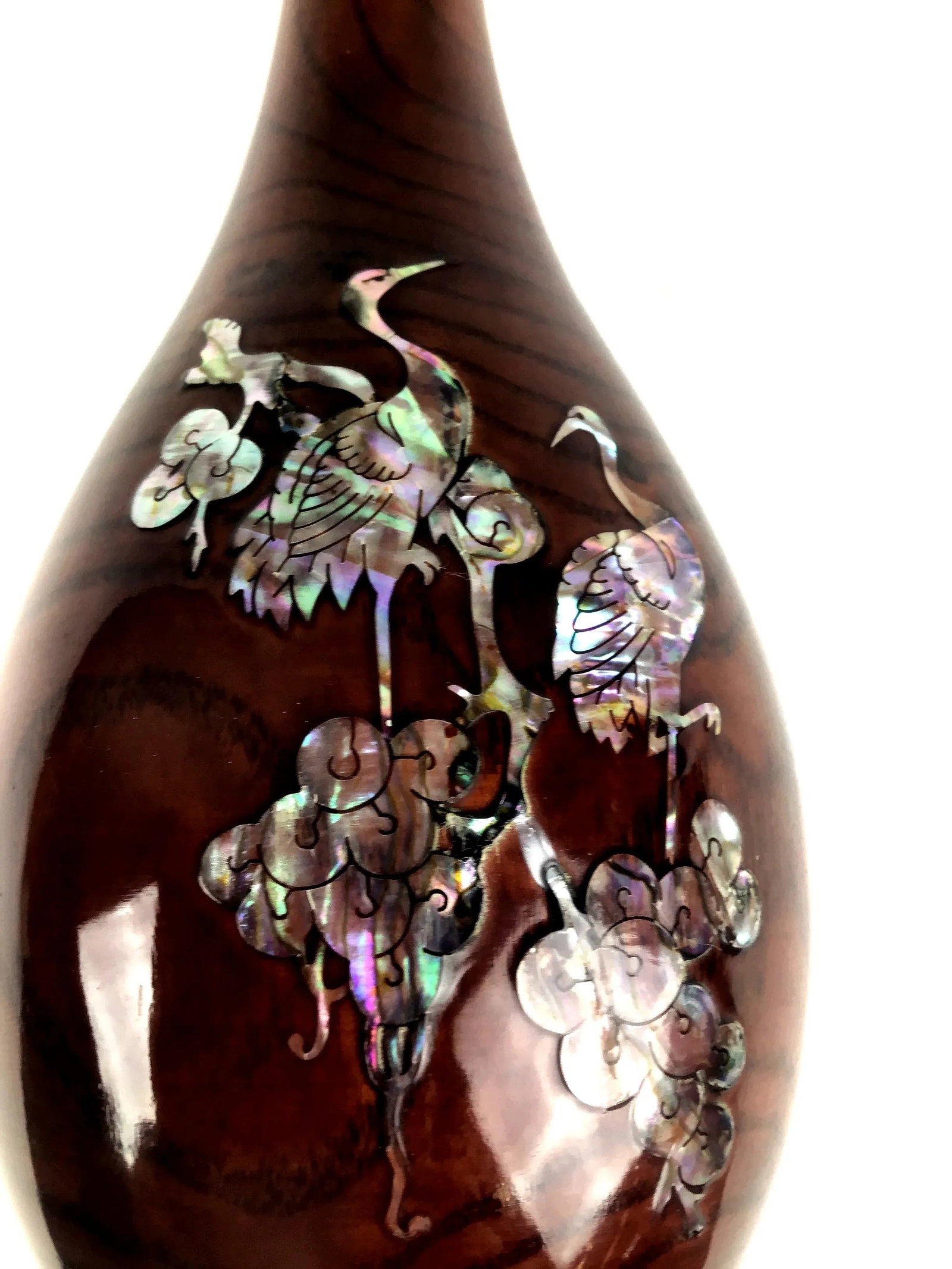 Vintage Japanese Solid Wood Inlaid M O P Vase - 8