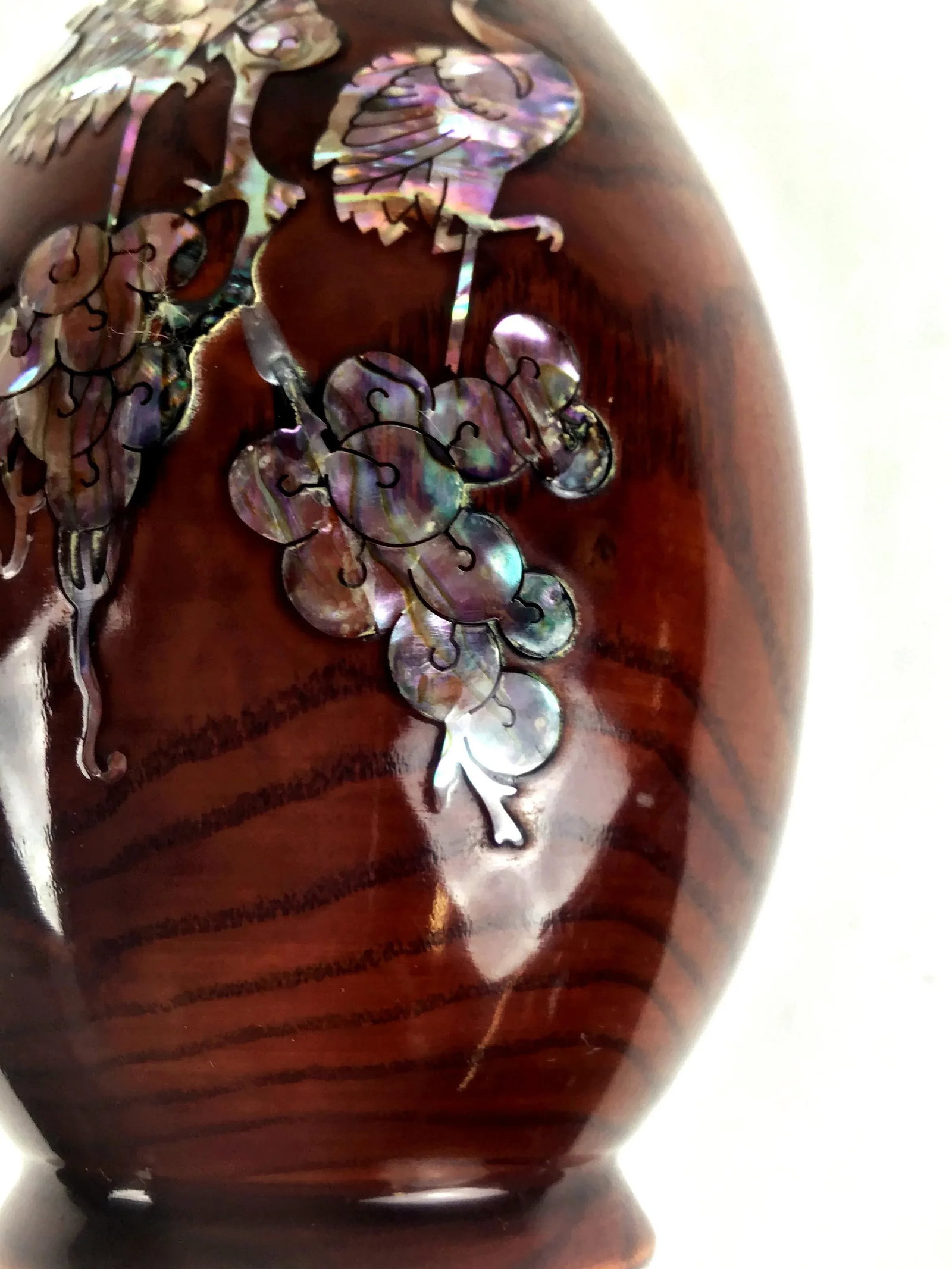 Vintage Japanese Solid Wood Inlaid M O P Vase - 9