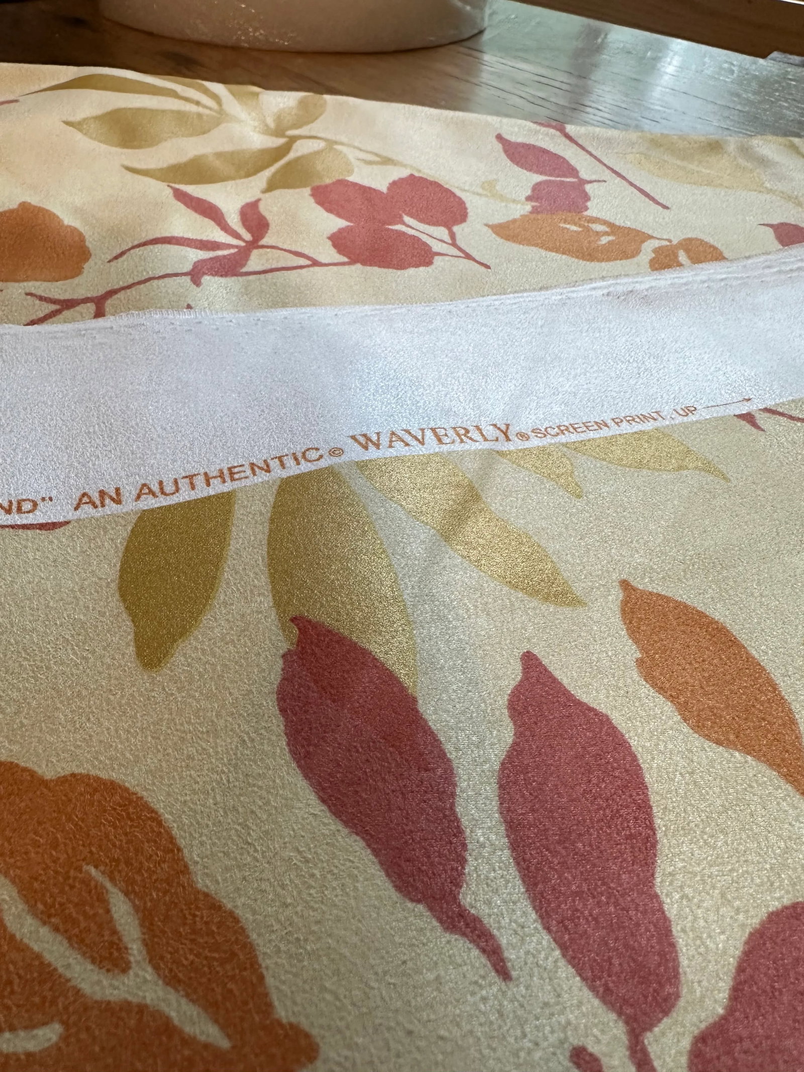 Vintage Waverly Faux Suede Fabric Wind Pattern Leaf- About 2 Yards - 3