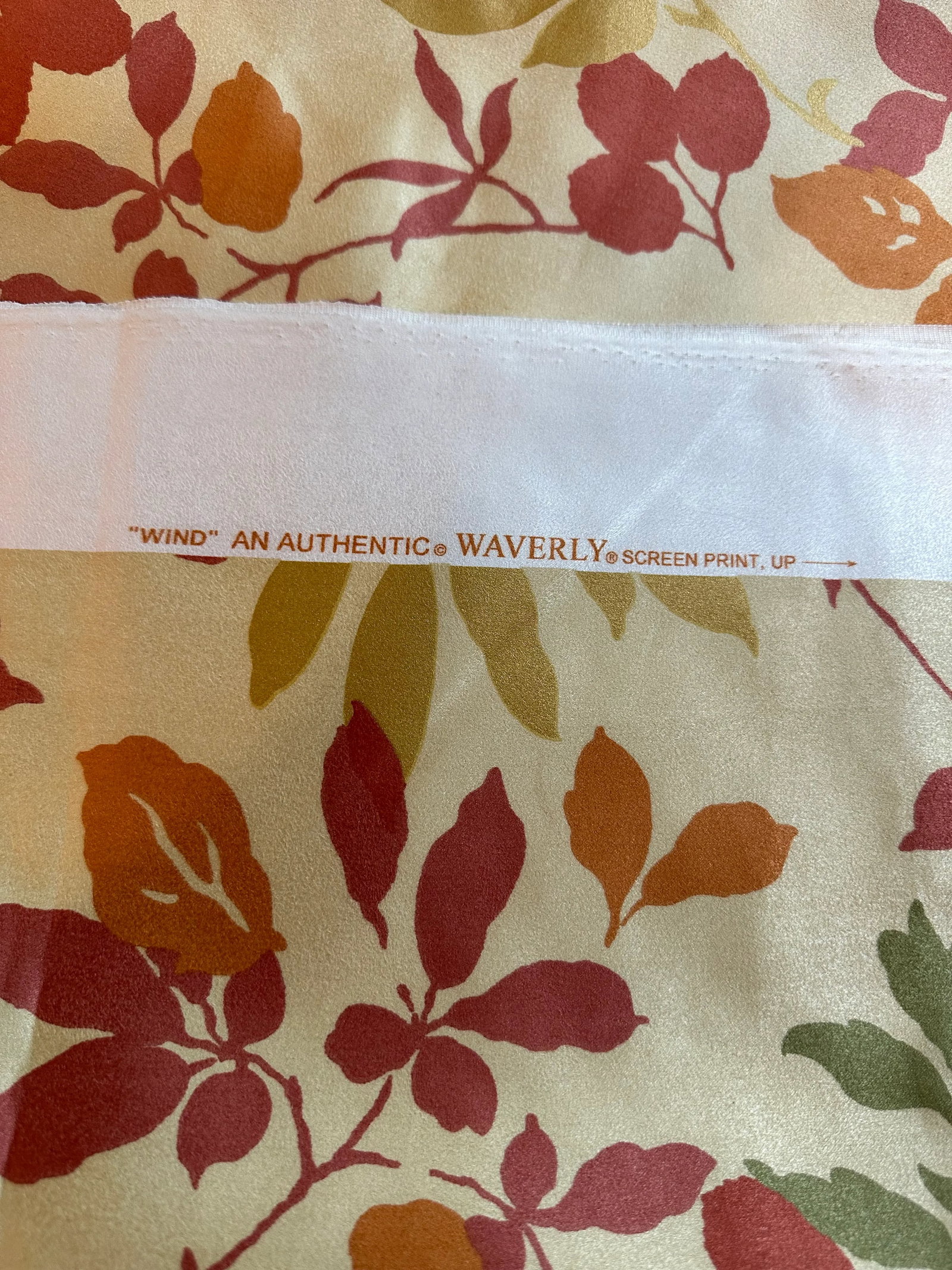 Vintage Waverly Faux Suede Fabric Wind Pattern Leaf- About 2 Yards - 4