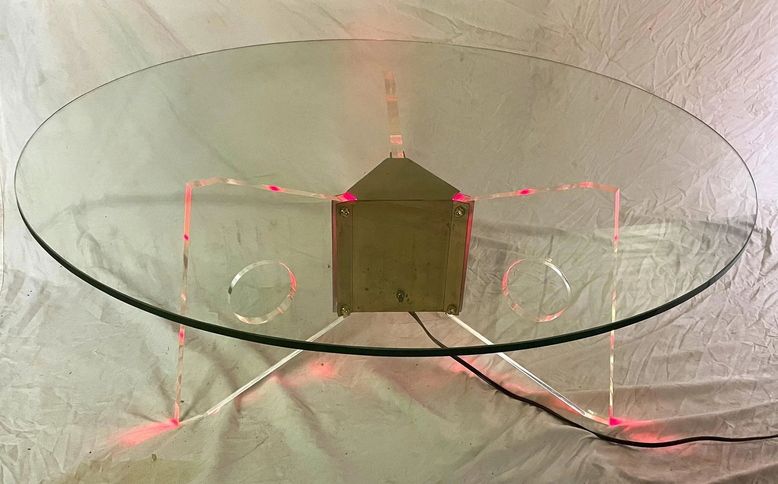 Mid 20th Century Dorothy Thorpe Illuminated Red Coffee Table Lucite Base Round Glass Top - 2