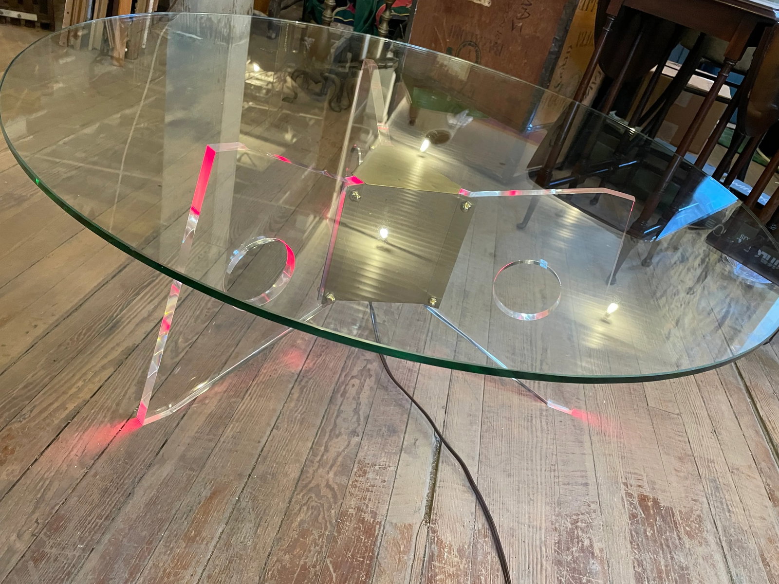 Mid 20th Century Dorothy Thorpe Illuminated Red Coffee Table Lucite Base Round Glass Top - 5