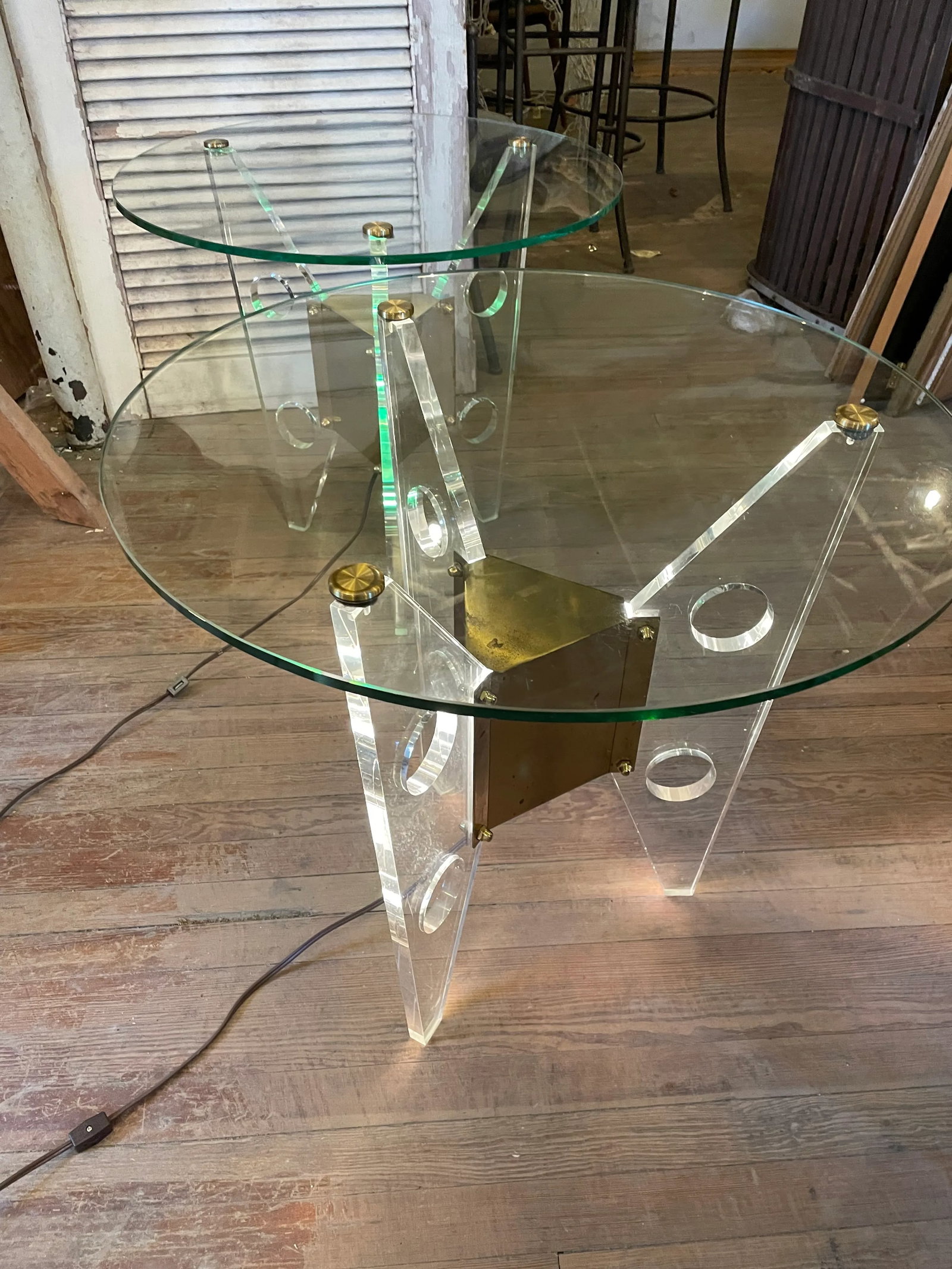 Mid 20th Century Dorothy Thorpe Illuminated Pair Side/End Tables Lucite Base Round Glass Top - 10