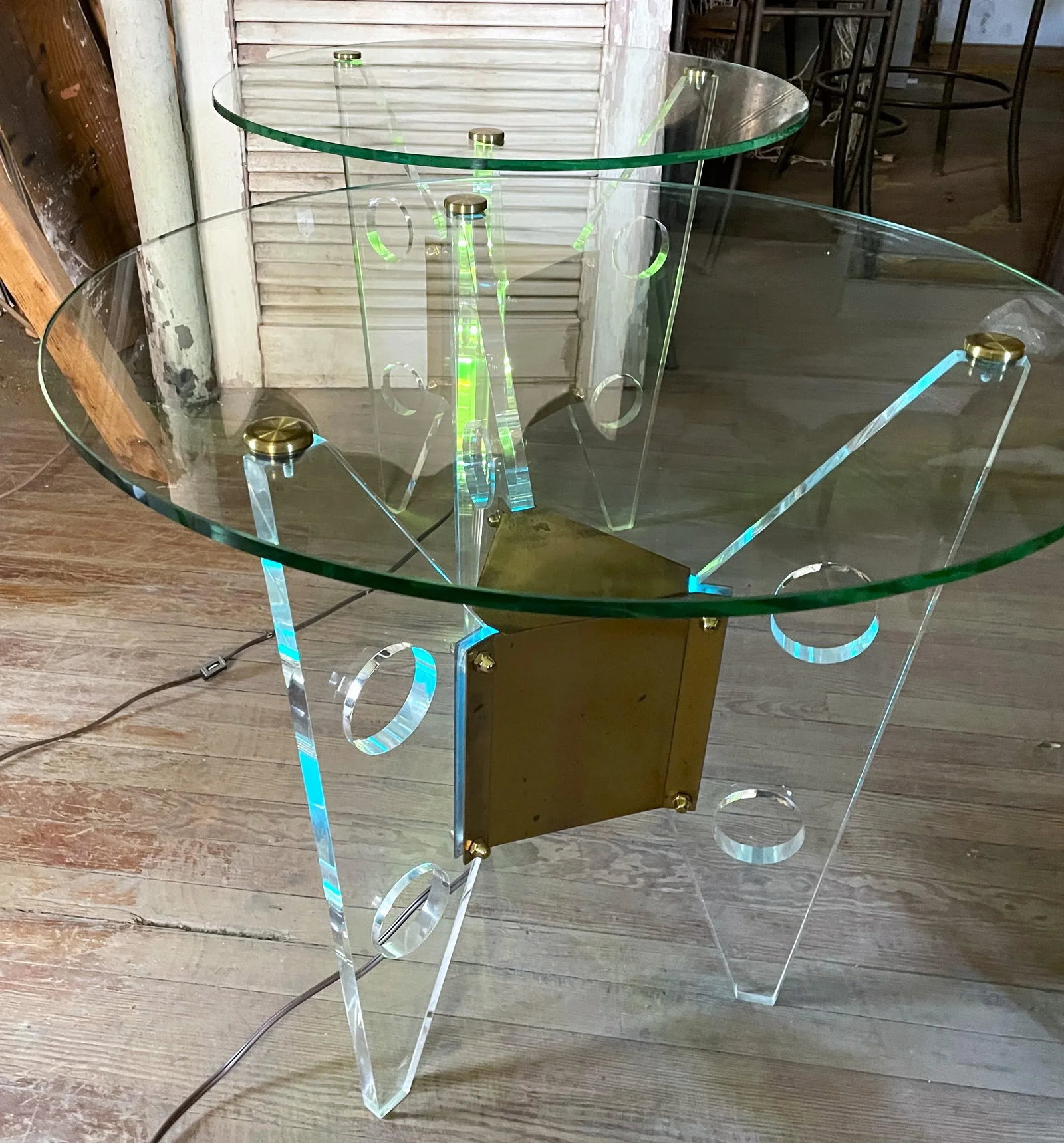 Mid 20th Century Dorothy Thorpe Illuminated Pair Side/End Tables Lucite Base Round Glass Top - 7
