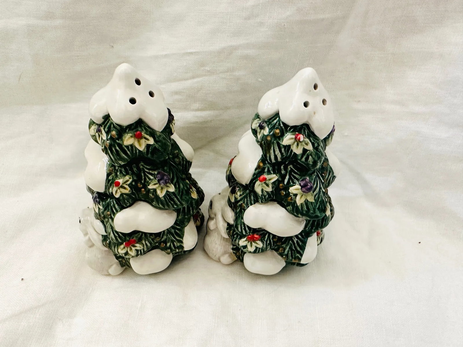 Fitz & Floyd Snowy Woods Christmas Tree Salt & Pepper Shakers - 3