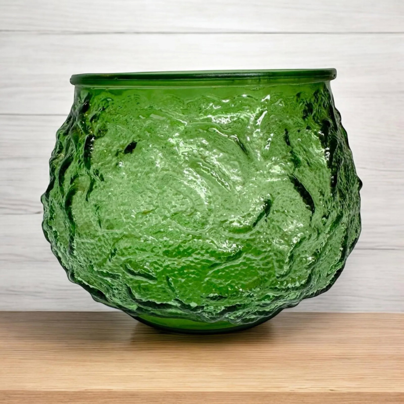 Vintage Green Crinkle Glass Vase - 10