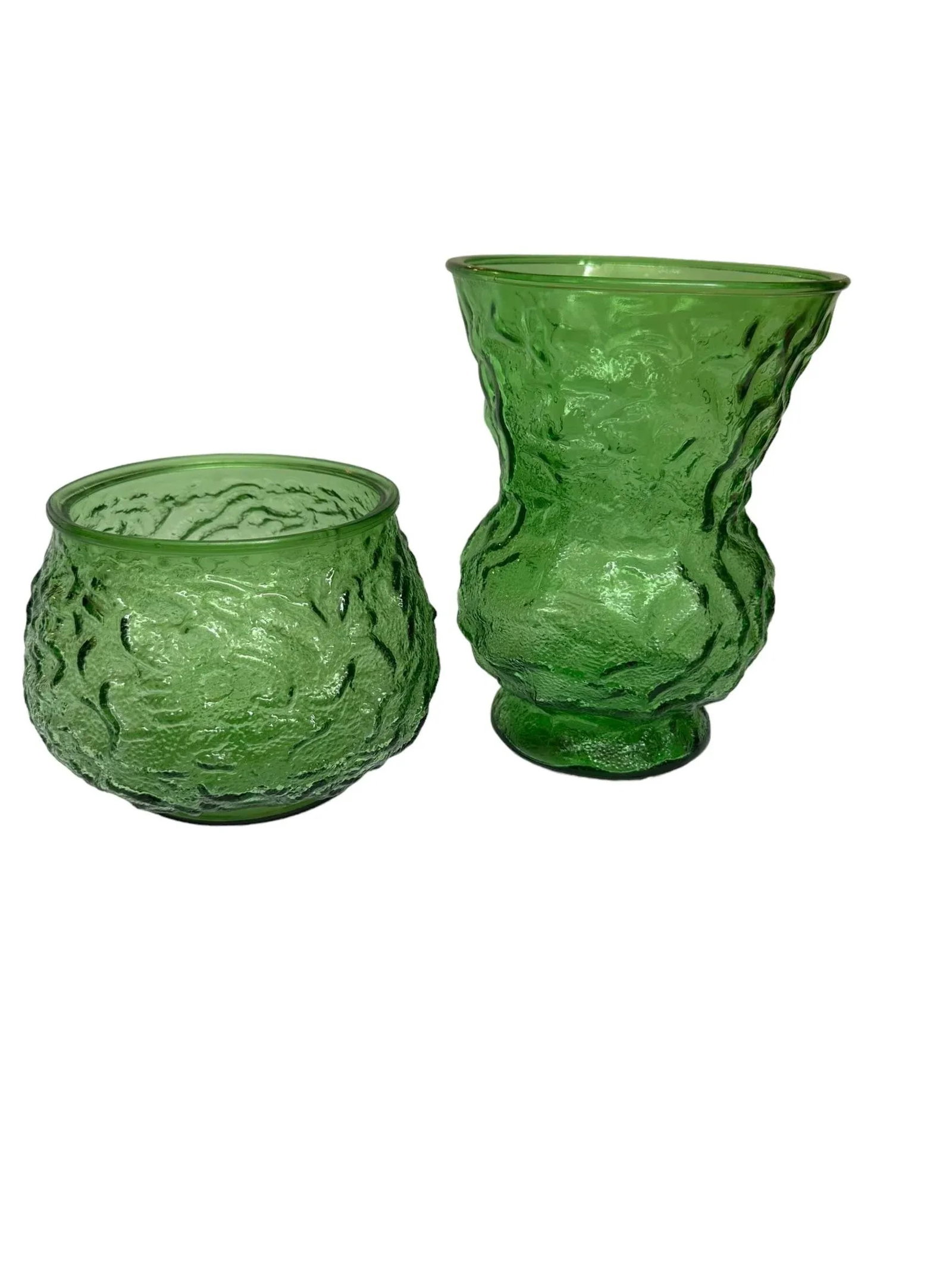 Vintage Green Crinkle Glass Vase - 11