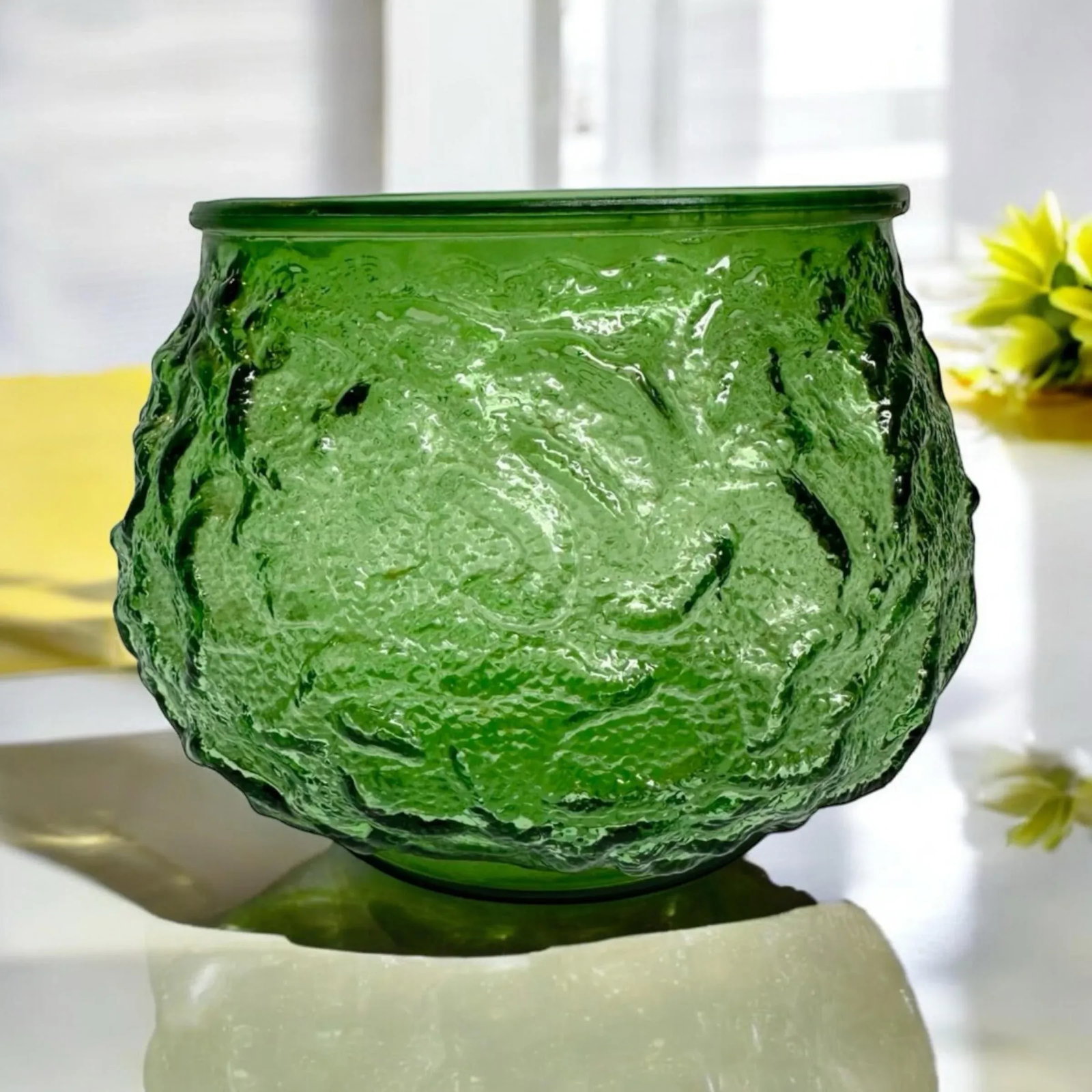 Vintage Green Crinkle Glass Vase - 2