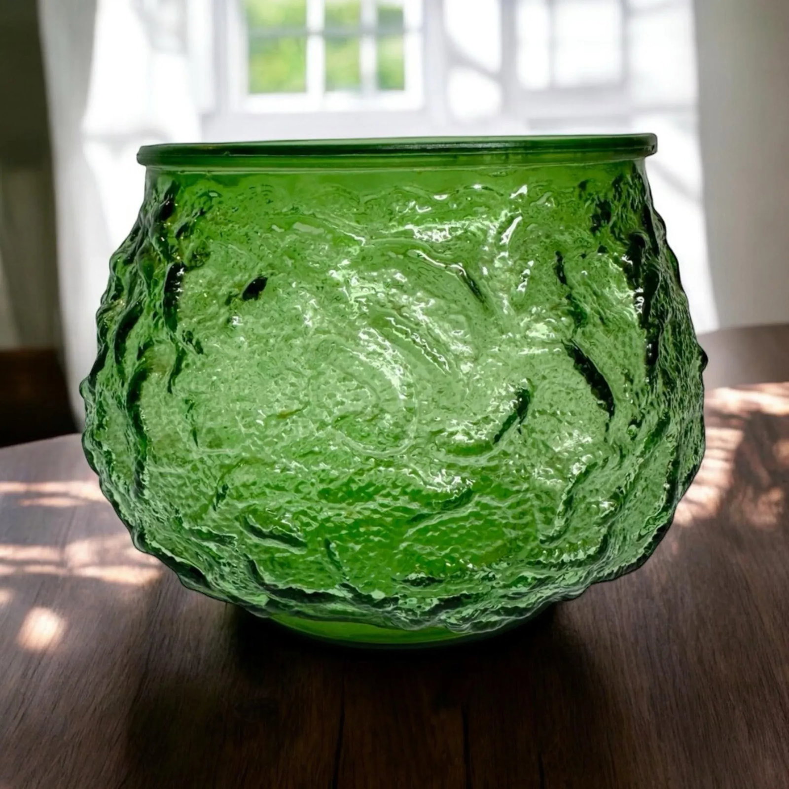 Vintage Green Crinkle Glass Vase - 3