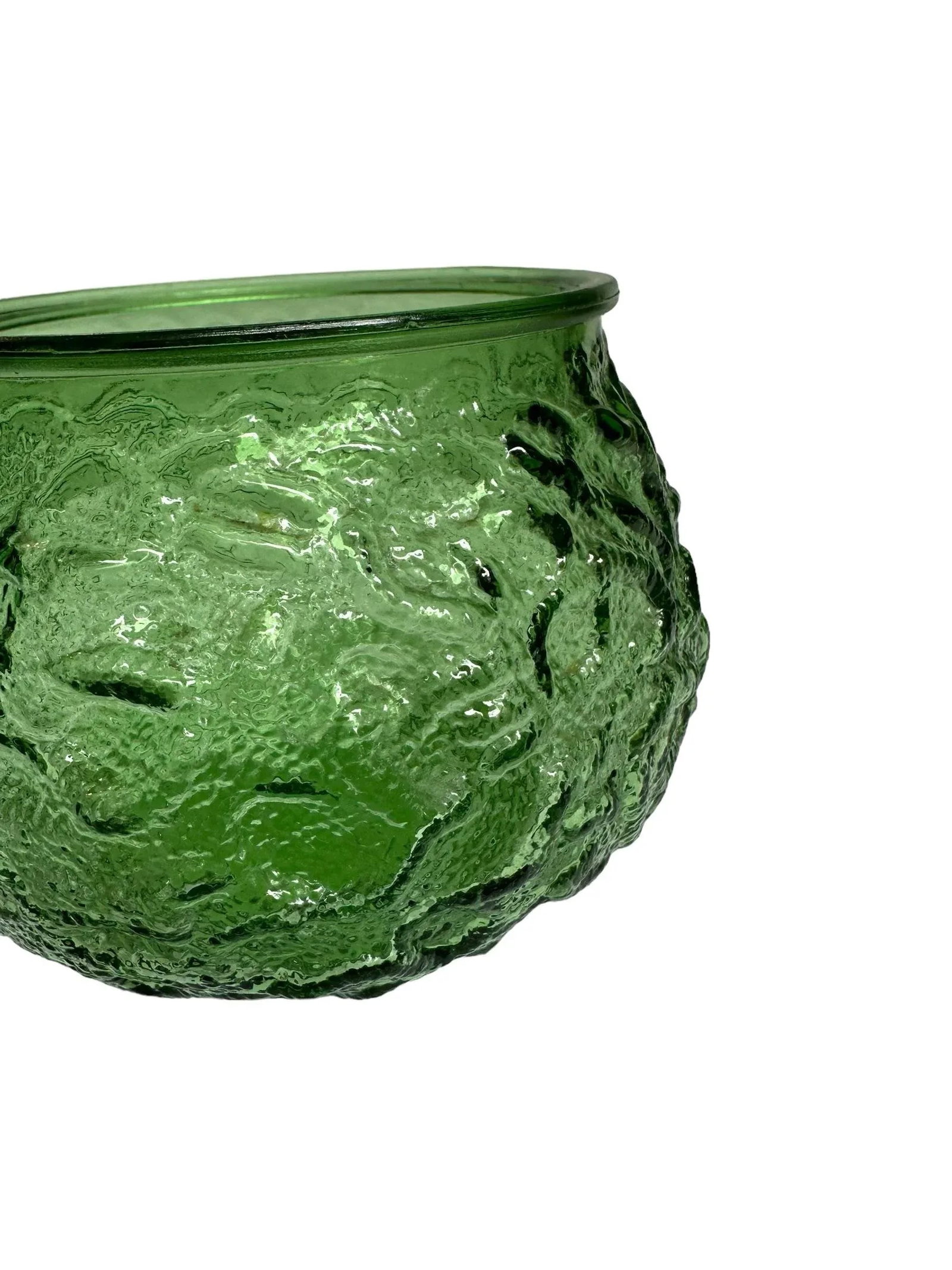 Vintage Green Crinkle Glass Vase - 6