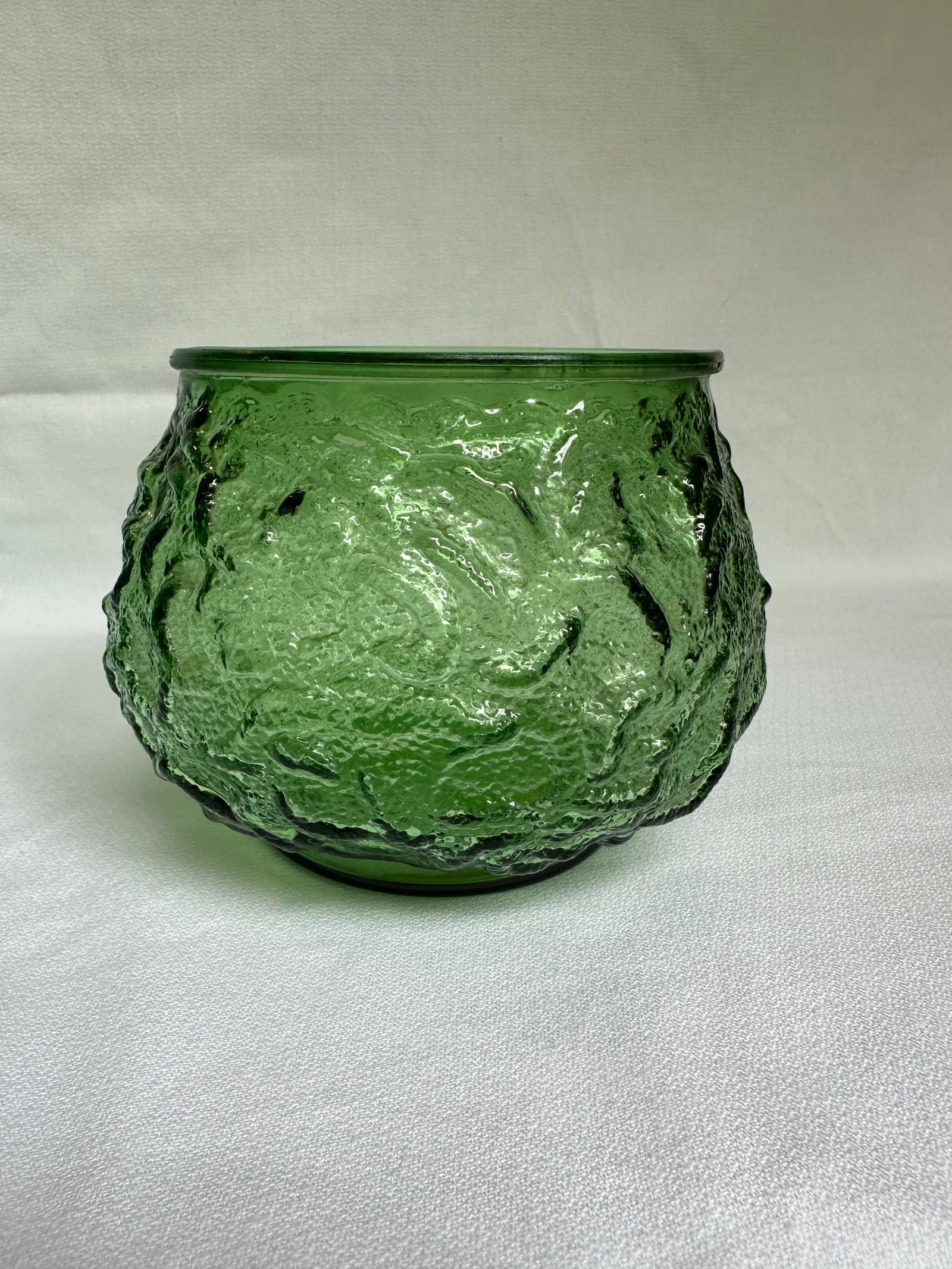 Vintage Green Crinkle Glass Vase - 8