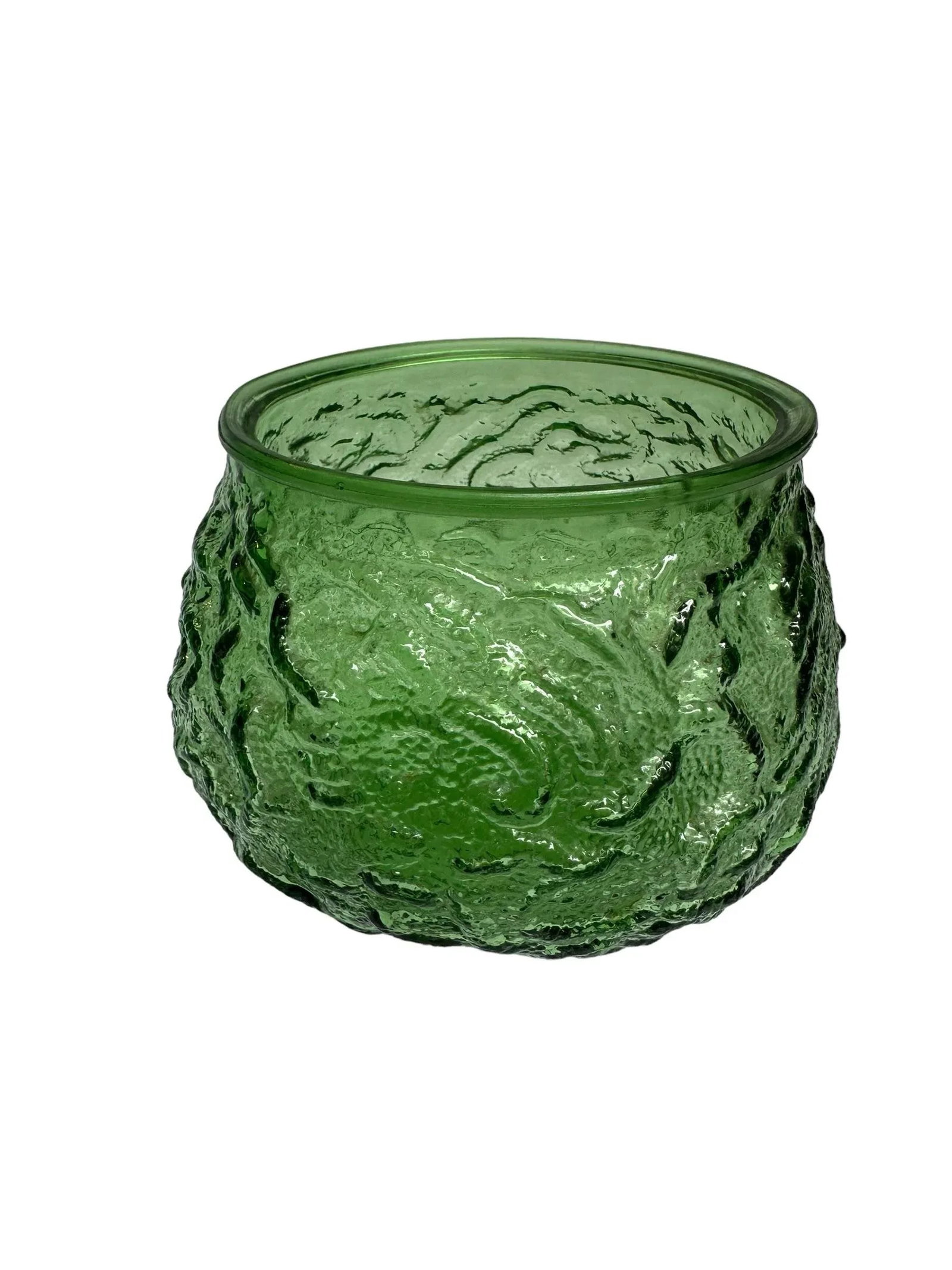 Vintage Green Crinkle Glass Vase - 9