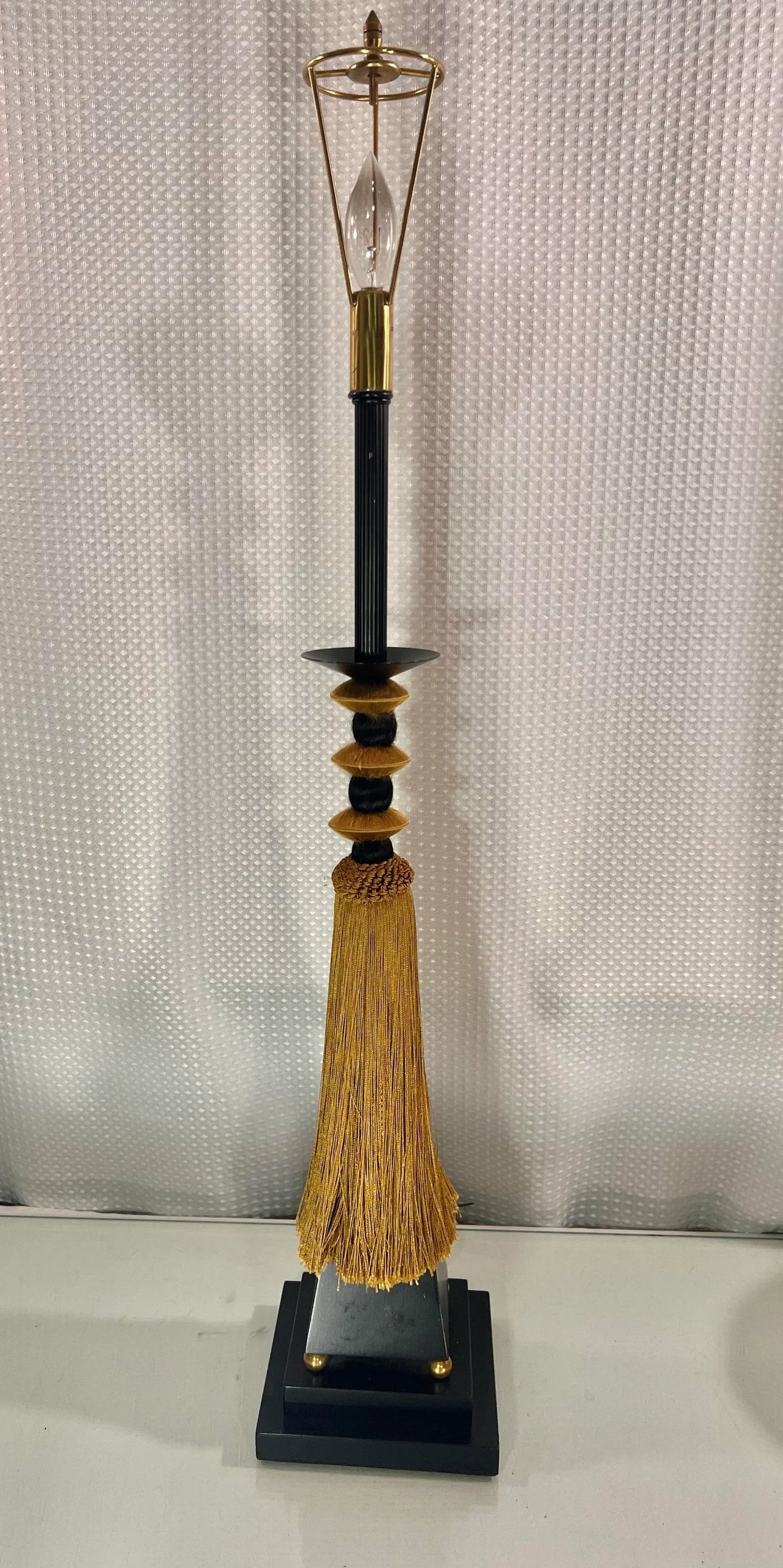 Vintage Tyndale Art Deco Style Tassel Column Table Lamp - 4