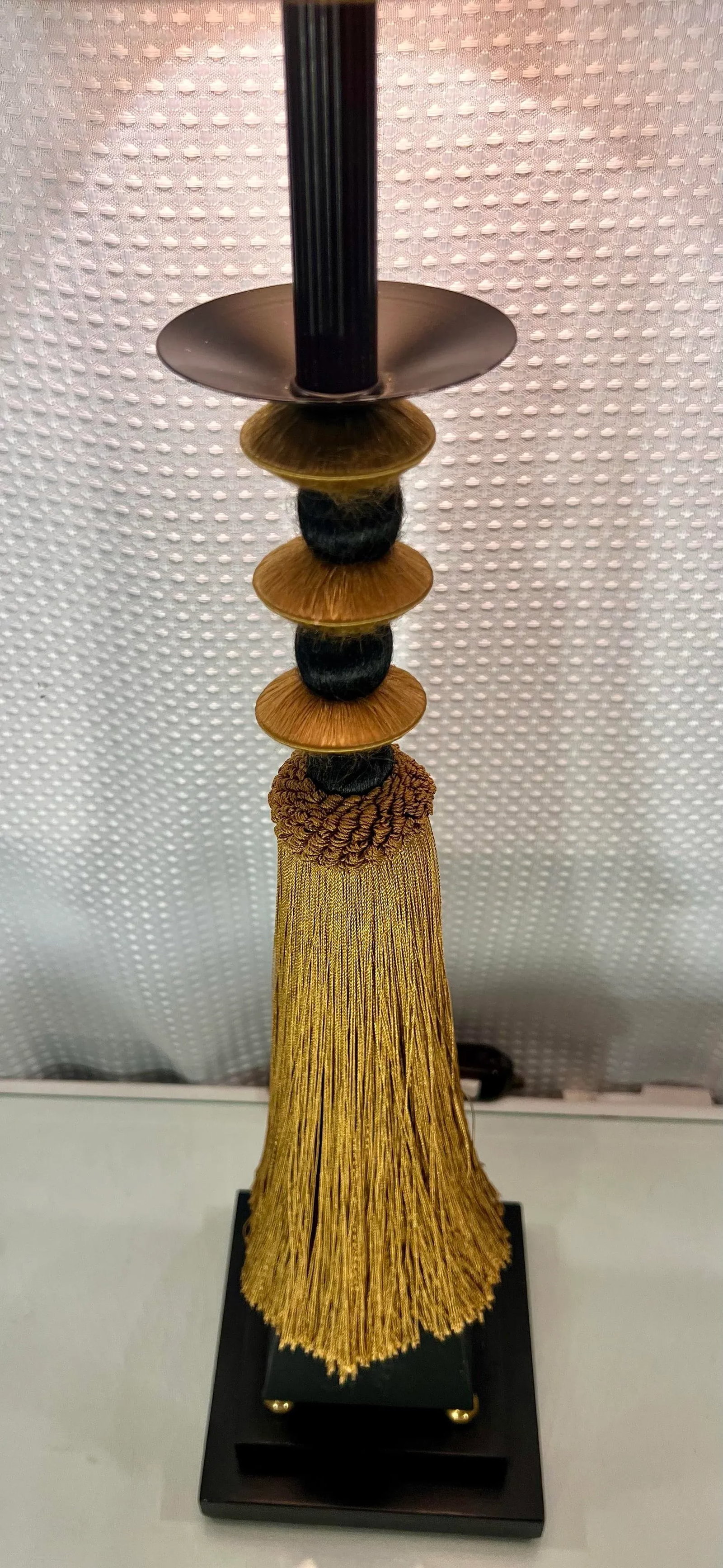 Vintage Tyndale Art Deco Style Tassel Column Table Lamp - 7