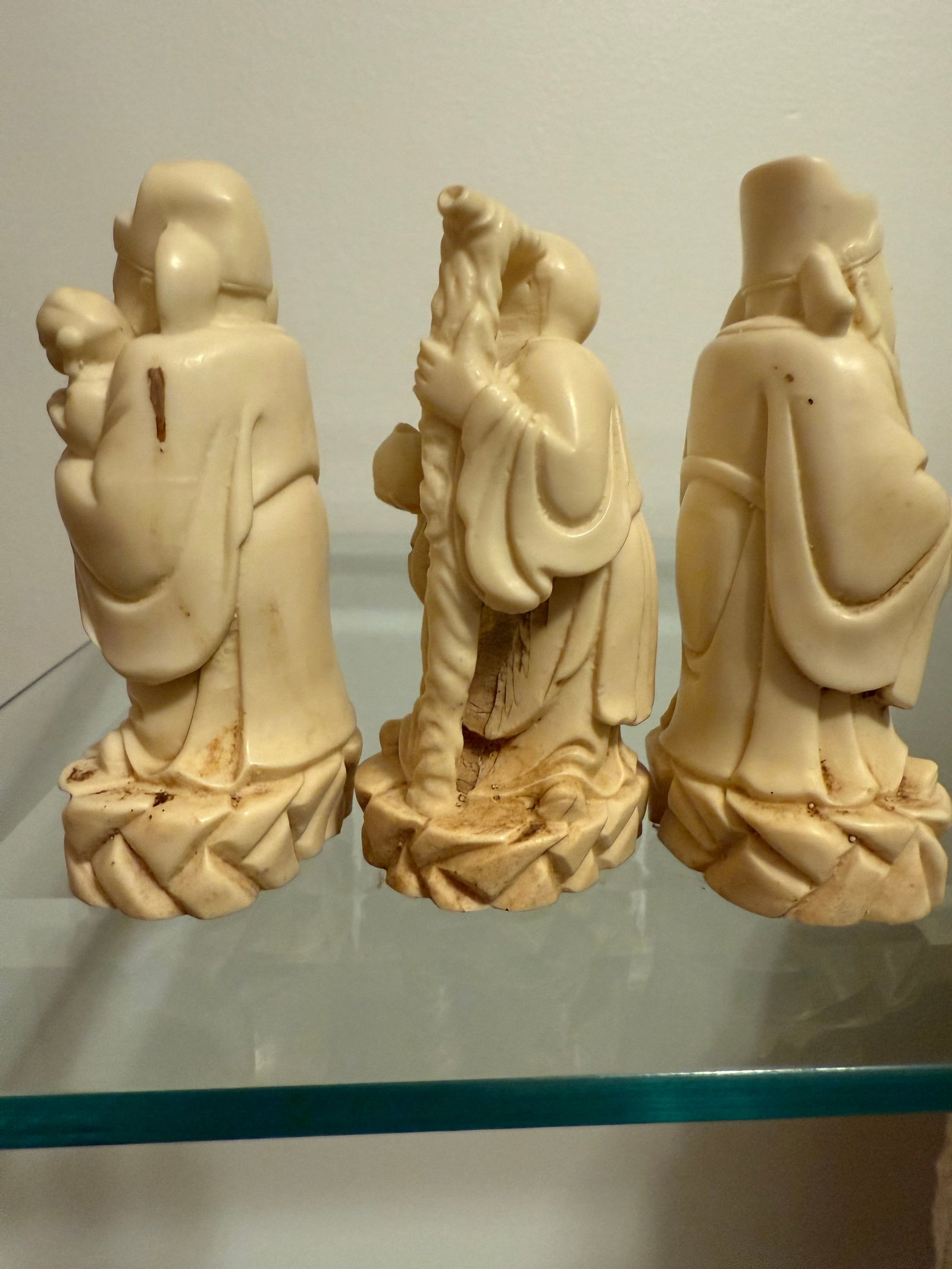 Vintage Carved Resin Chinese Sanxing Deity Figurines, Fuk, Luk, and Sau, Taoist Icons of Blessings, - 12