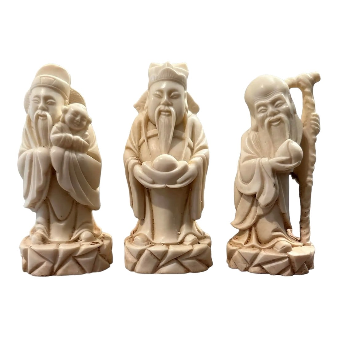 Vintage Carved Resin Chinese Sanxing Deity Figurines, Fuk, Luk, and Sau, Taoist Icons of Blessings, (1 of 12)
