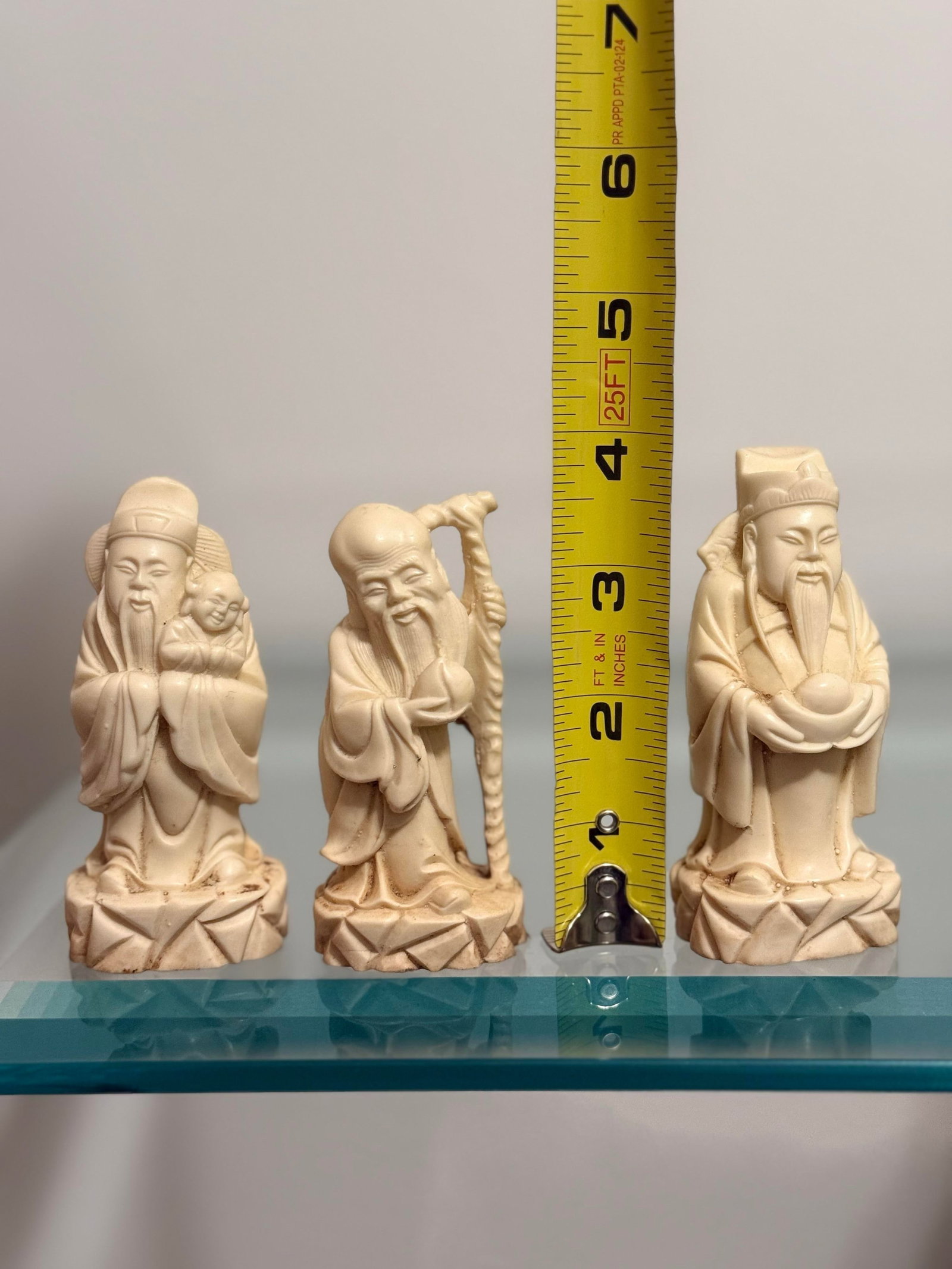 Vintage Carved Resin Chinese Sanxing Deity Figurines, Fuk, Luk, and Sau, Taoist Icons of Blessings, - 3