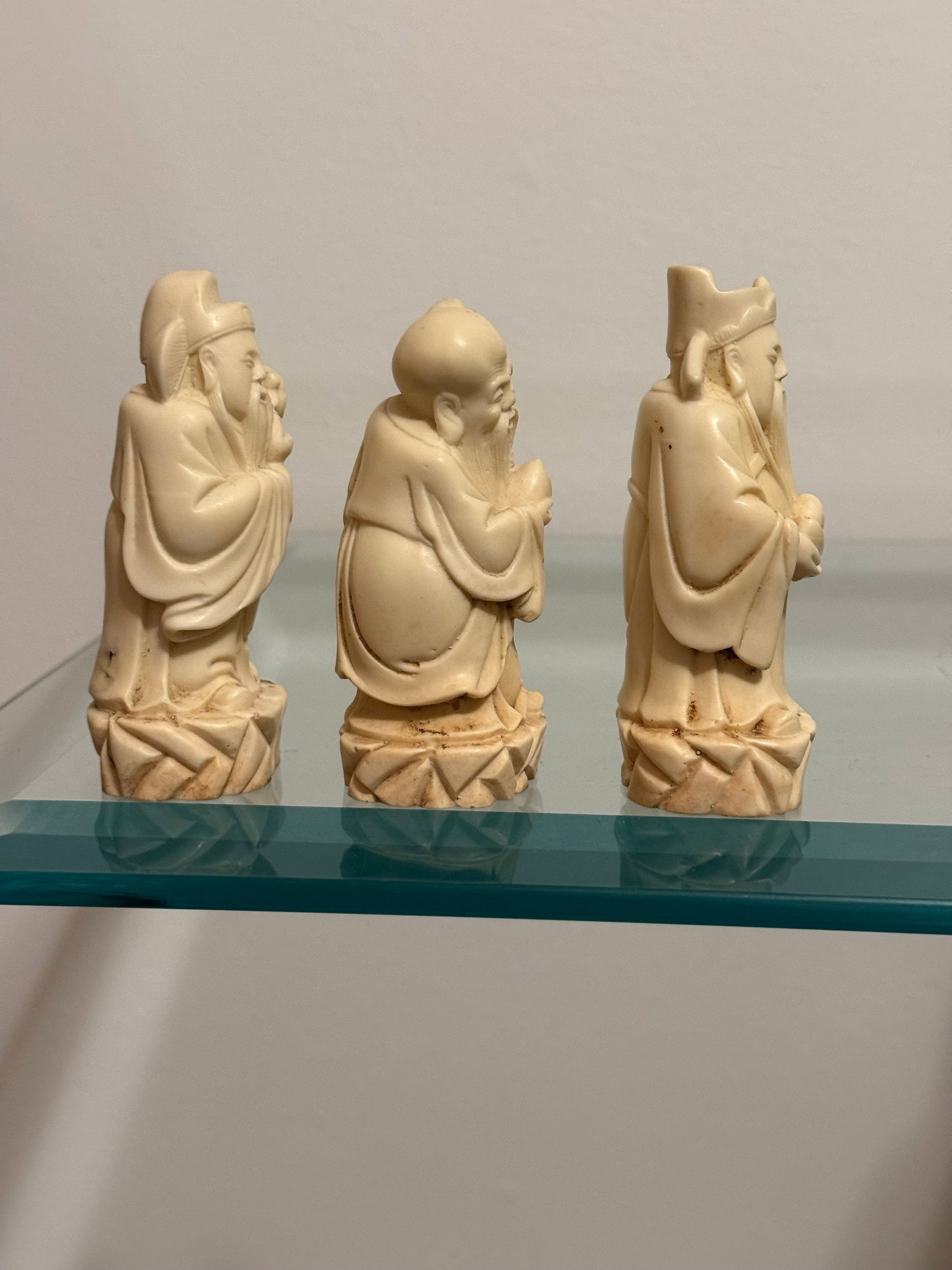 Vintage Carved Resin Chinese Sanxing Deity Figurines, Fuk, Luk, and Sau, Taoist Icons of Blessings, - 4