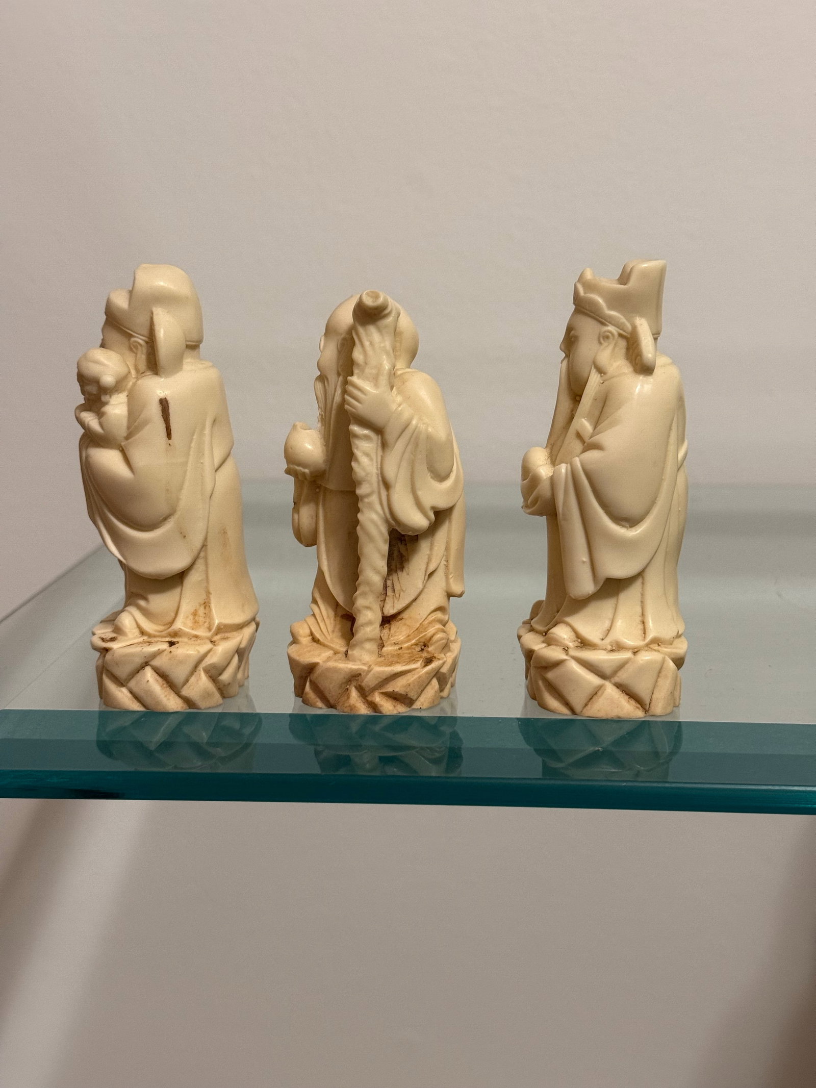 Vintage Carved Resin Chinese Sanxing Deity Figurines, Fuk, Luk, and Sau, Taoist Icons of Blessings, - 6