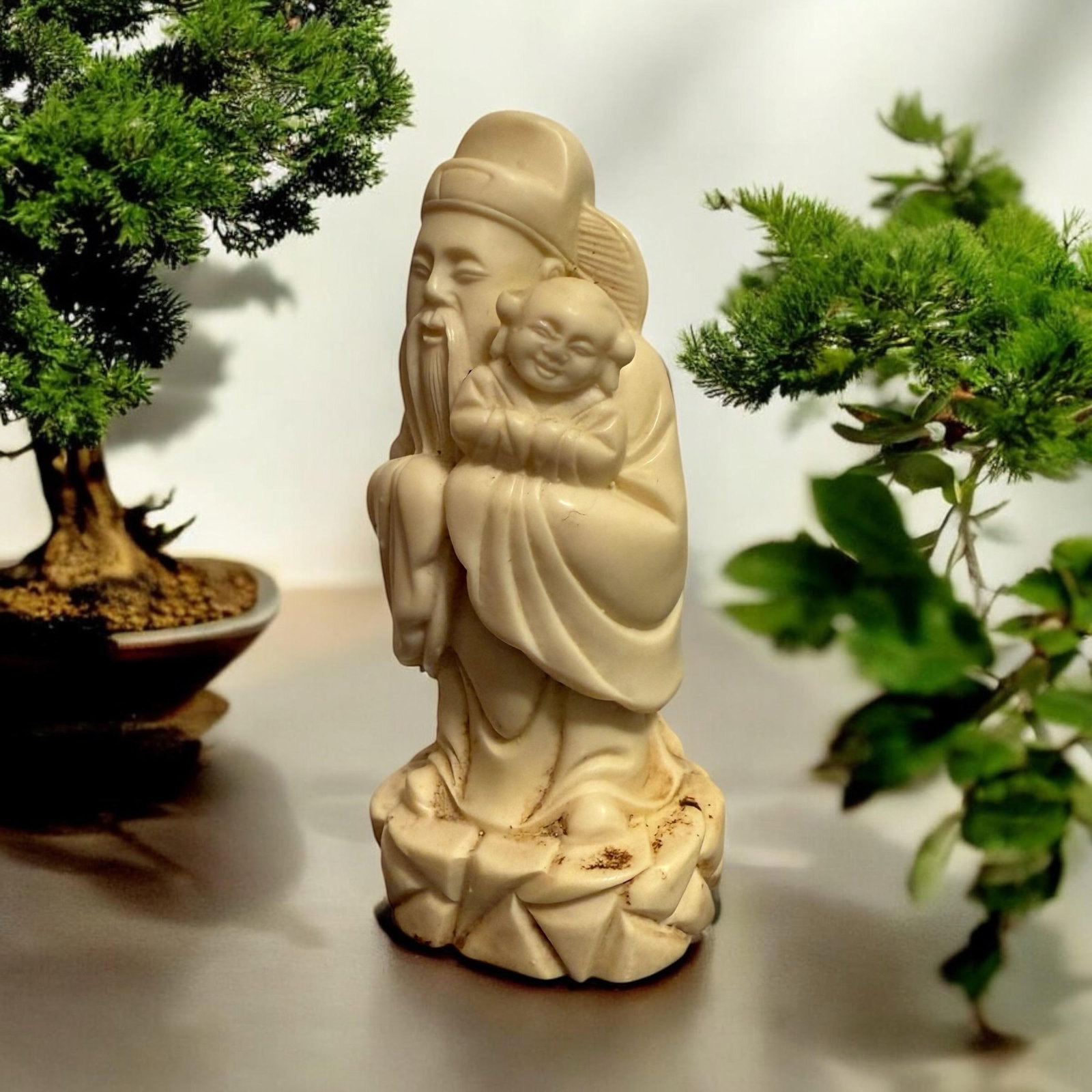 Vintage Carved Resin Chinese Sanxing Deity Figurines, Fuk, Luk, and Sau, Taoist Icons of Blessings, - 7