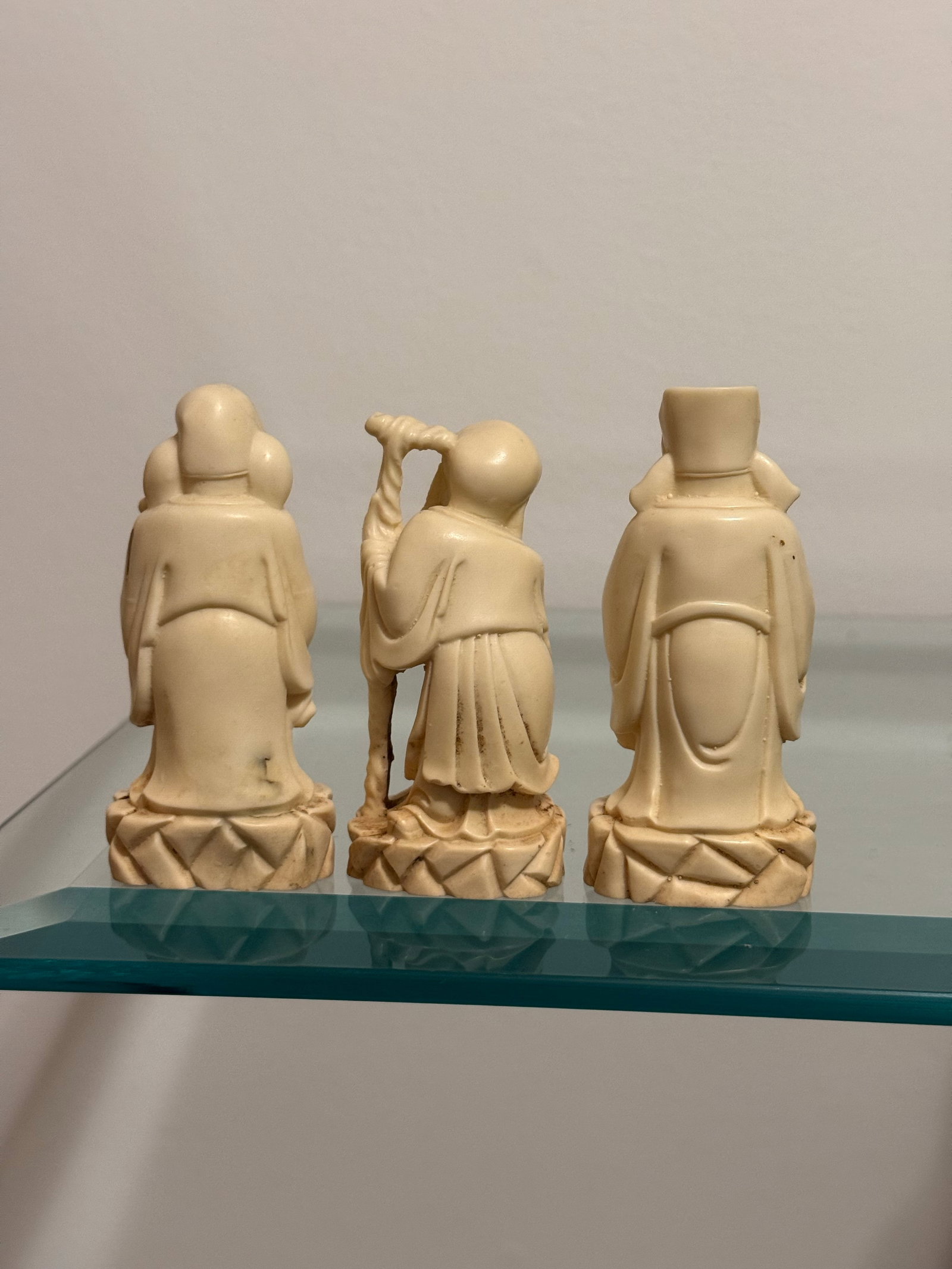 Vintage Carved Resin Chinese Sanxing Deity Figurines, Fuk, Luk, and Sau, Taoist Icons of Blessings, - 8