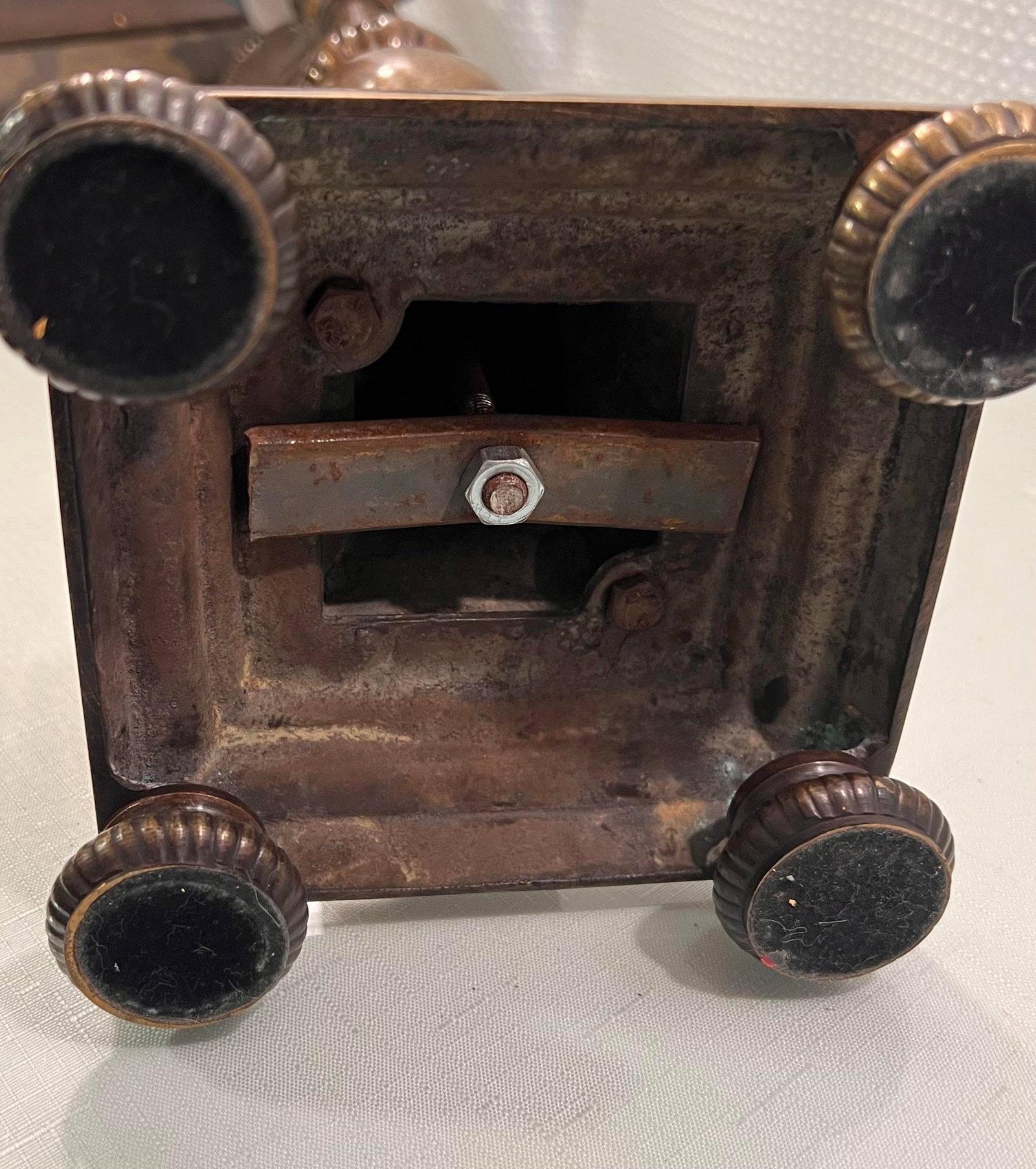 Vintage Large Patinated Brass Palm Tree Column Candlestick Holder - 10