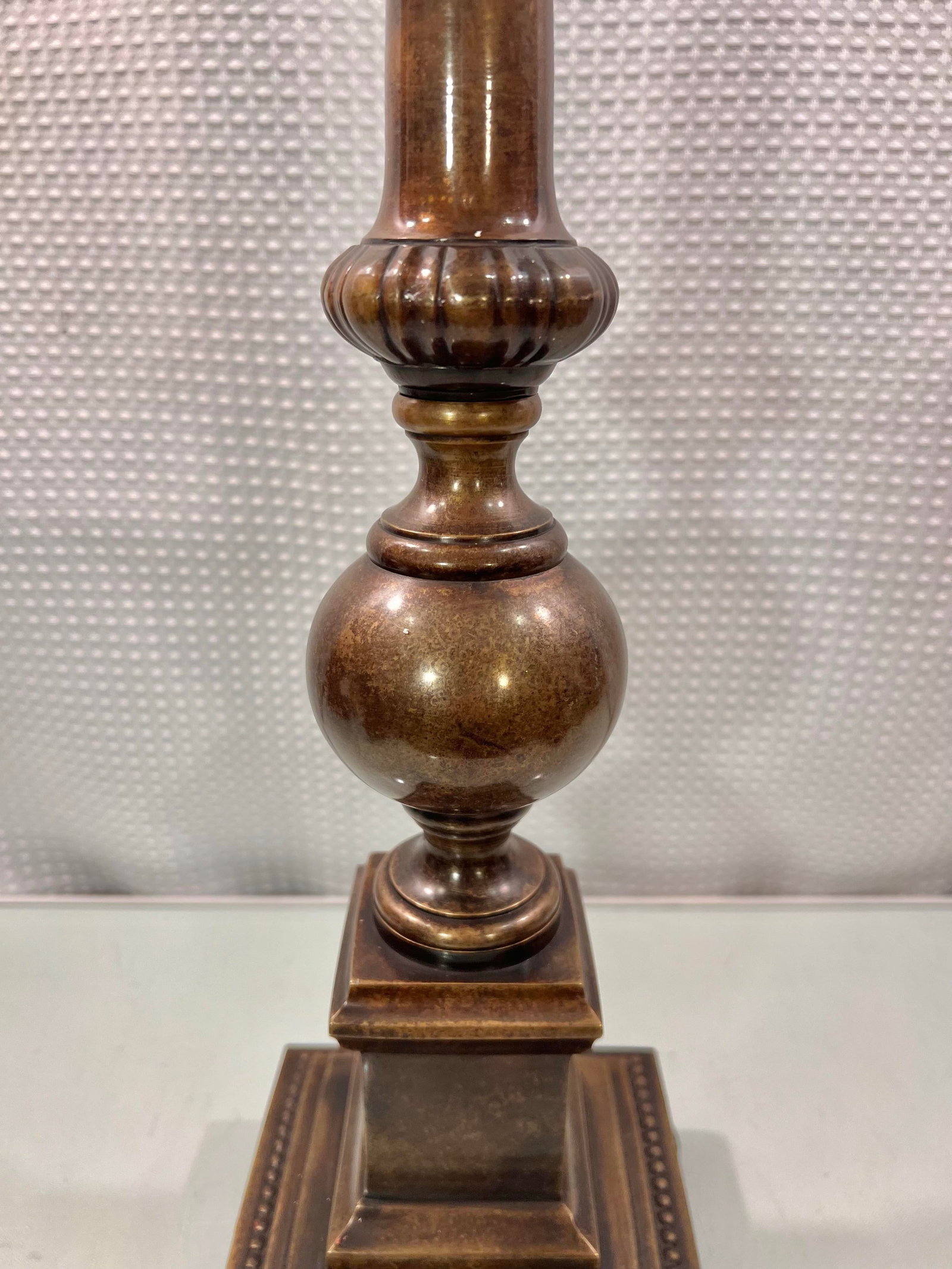 Vintage Large Patinated Brass Palm Tree Column Candlestick Holder - 3