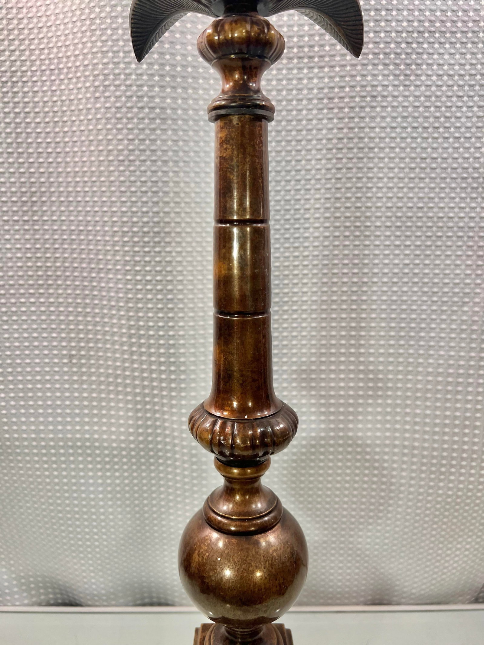 Vintage Large Patinated Brass Palm Tree Column Candlestick Holder - 4