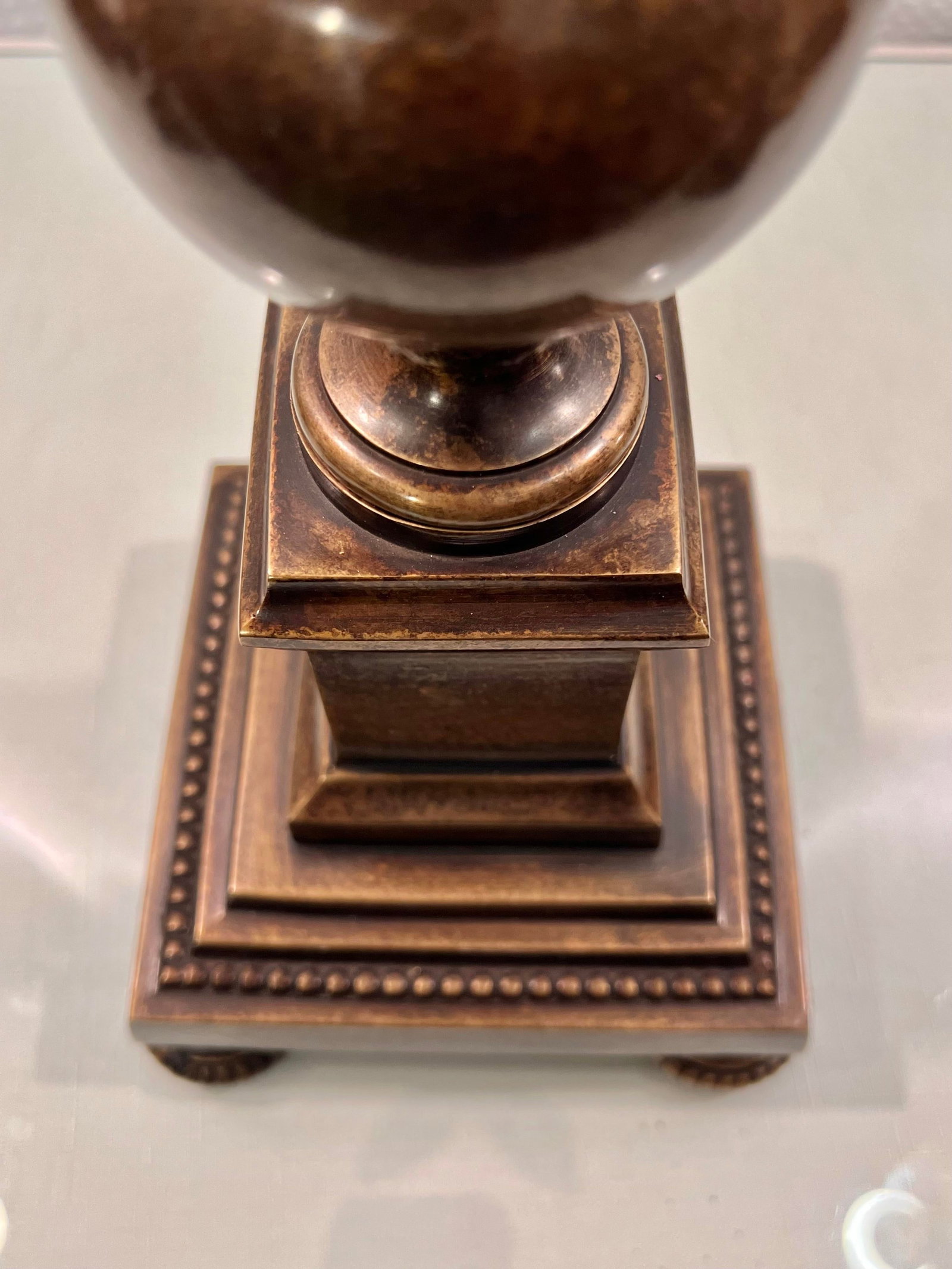 Vintage Large Patinated Brass Palm Tree Column Candlestick Holder - 9