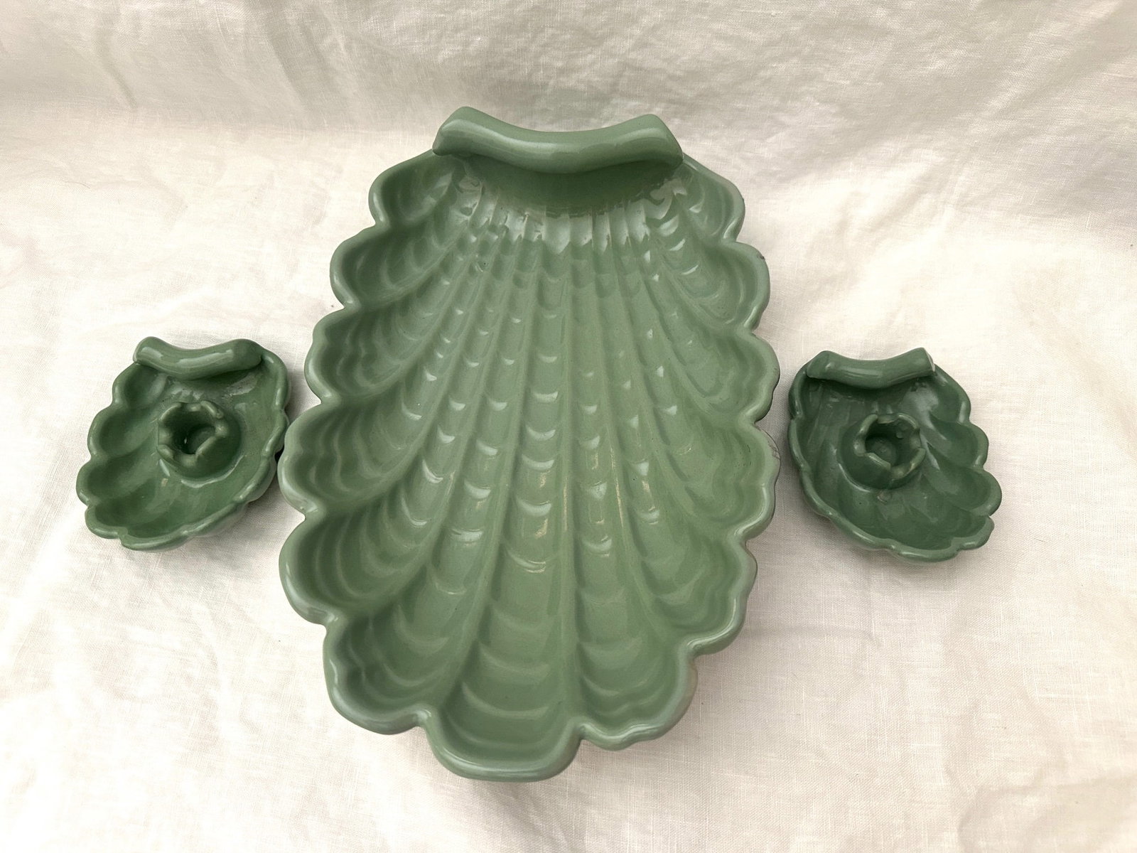 Vintage Abingdon Shell Dish W/Matching Candle Holders-A Set - 2