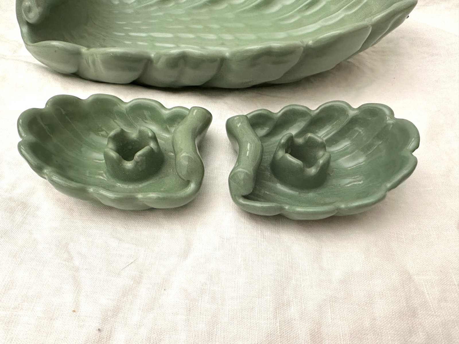 Vintage Abingdon Shell Dish W/Matching Candle Holders-A Set - 3