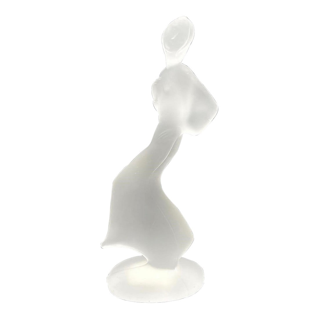 1930s Frosted Art Deco Dancing Lady Figurine: This is a beautiful frosted art glass lady figurine from the Czech Republic called "Dancing Girl". She is in excellent condition with no chips or cracks. It was designed by Ida Schwetz-Lehmann in